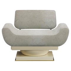 Mid-Century Modern Cream Alicearmchair Bouclé Lacquered Gloss with Brass Detail