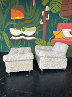 Mid Century Modern Cream Faux Fur Chair and Ottoman Set