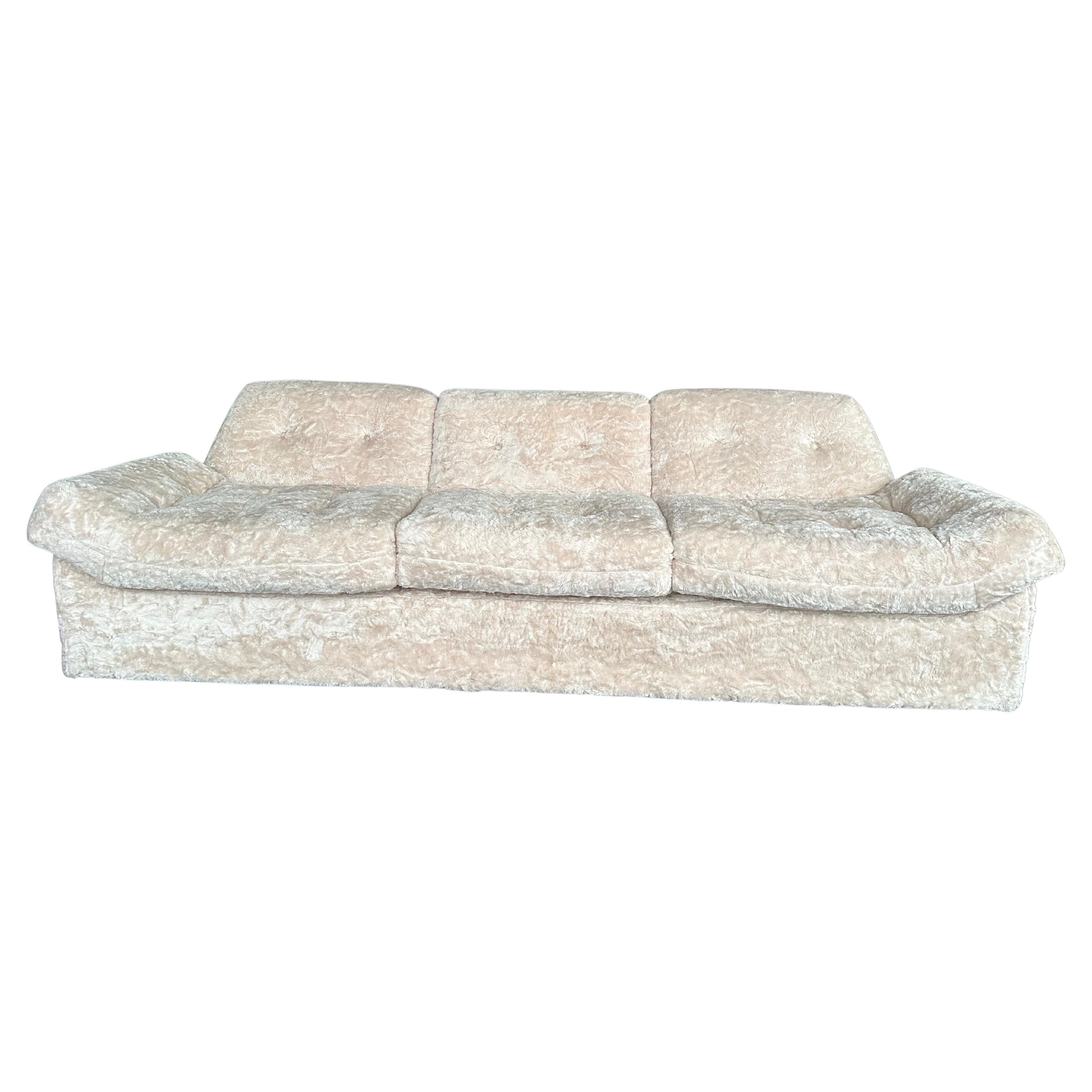 Mid Century Modern Cream Faux Fur Gondola Style Sofa