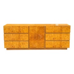 Mid century modern credenza by Lane Furniture. Case clad in richly figured burl