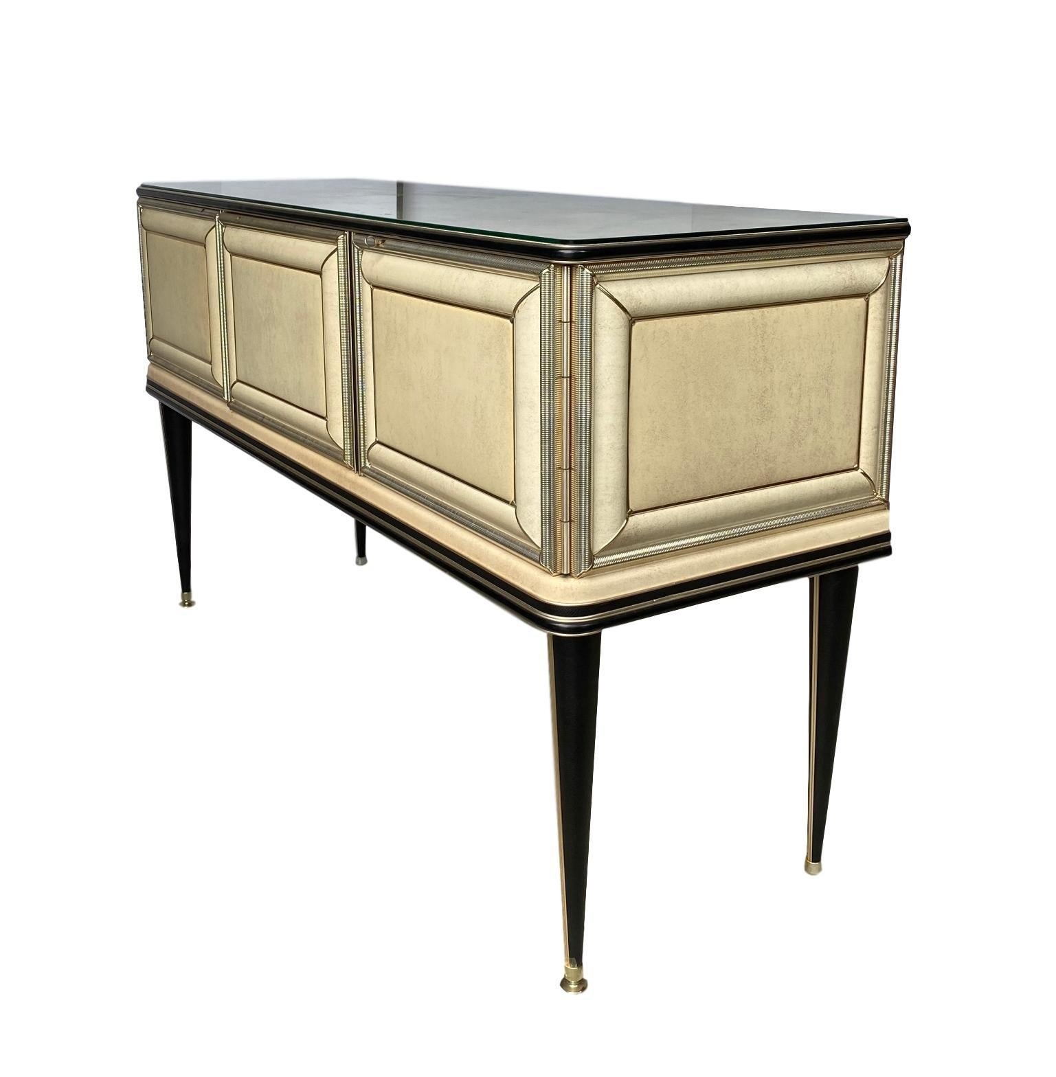 20th Century Mid-Century Modern Credenza, Cream and Black, by Umberto Mascagni, Italian, 1950