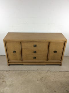 Mid Century Modern Credenza with Limed Oak Finish & Brass Hardware