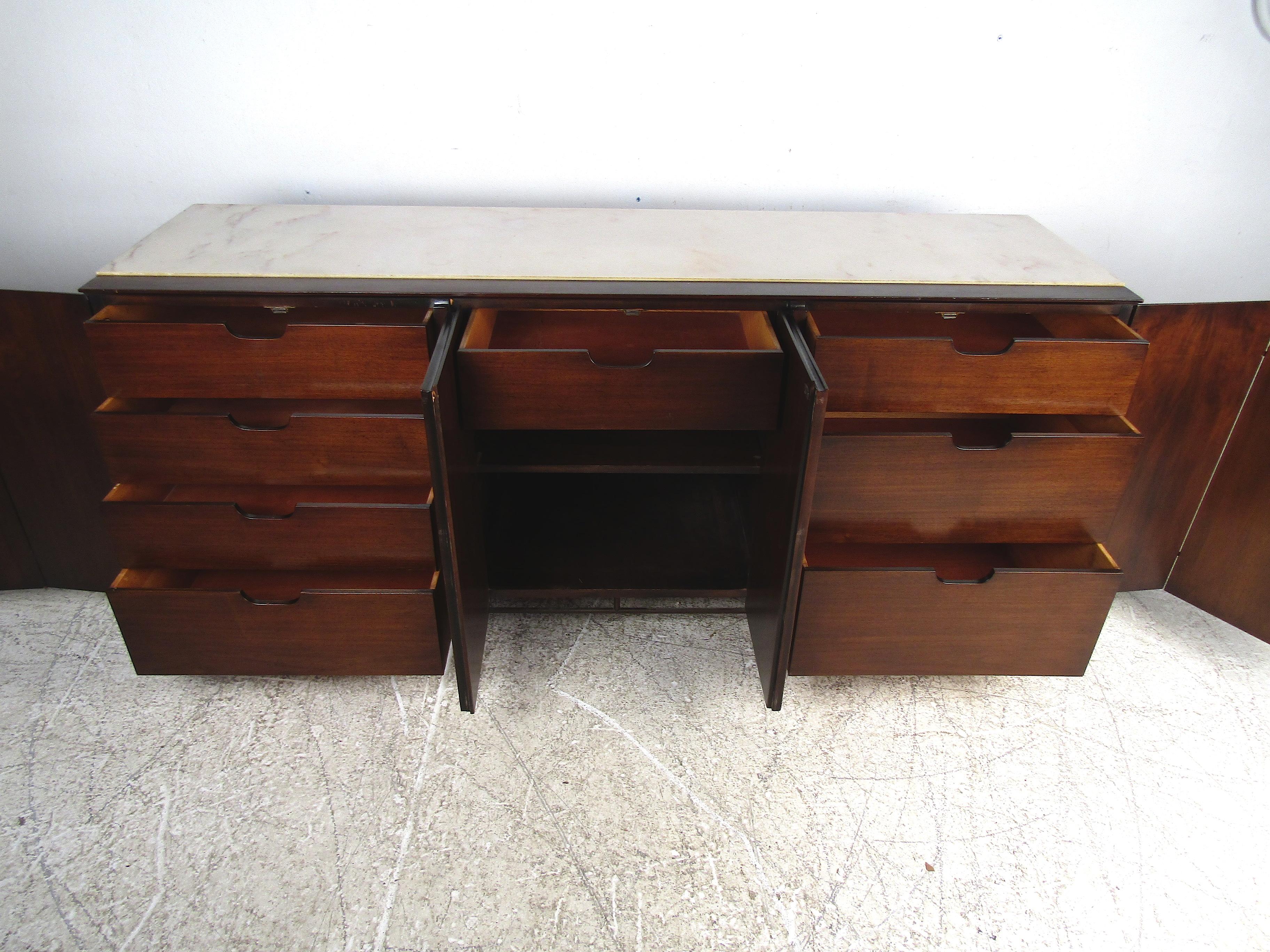 Mid-20th Century Mid-Century Modern Credenza with Travertine Topper from John Stuart For Sale