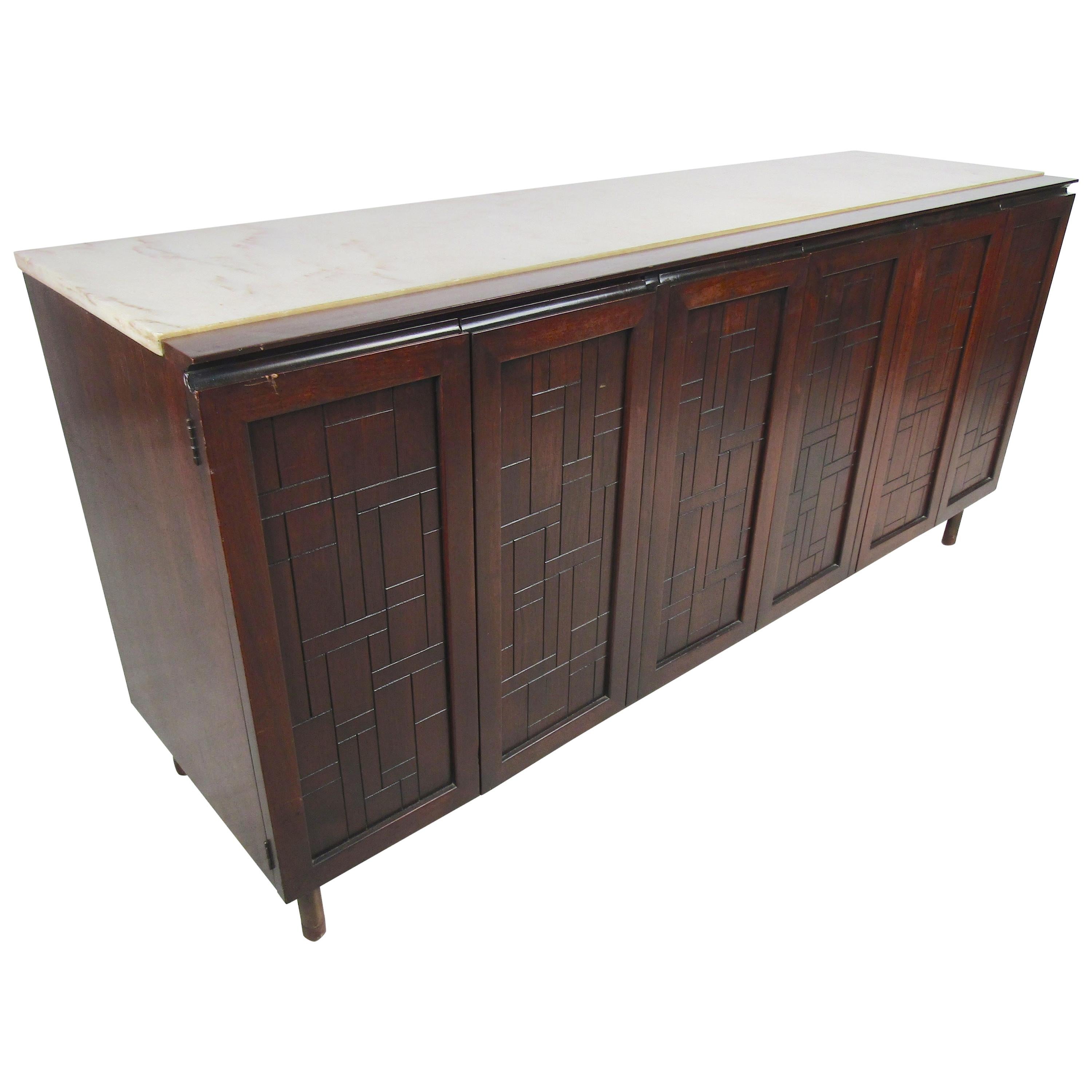 Mid-Century Modern Credenza with Travertine Topper from John Stuart