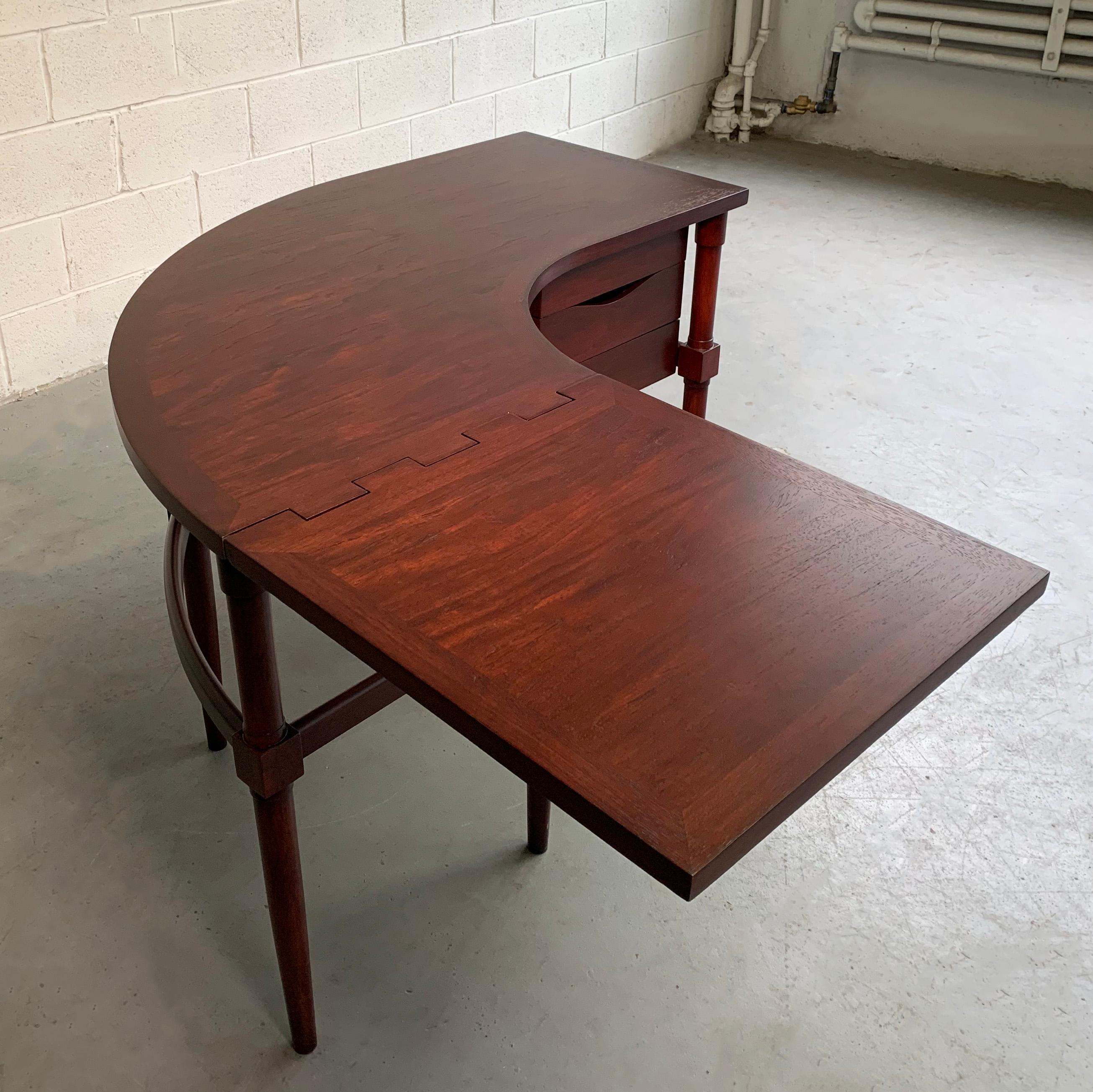 Mid-Century Modern Crescent Shape Drop-Leaf Desk 5
