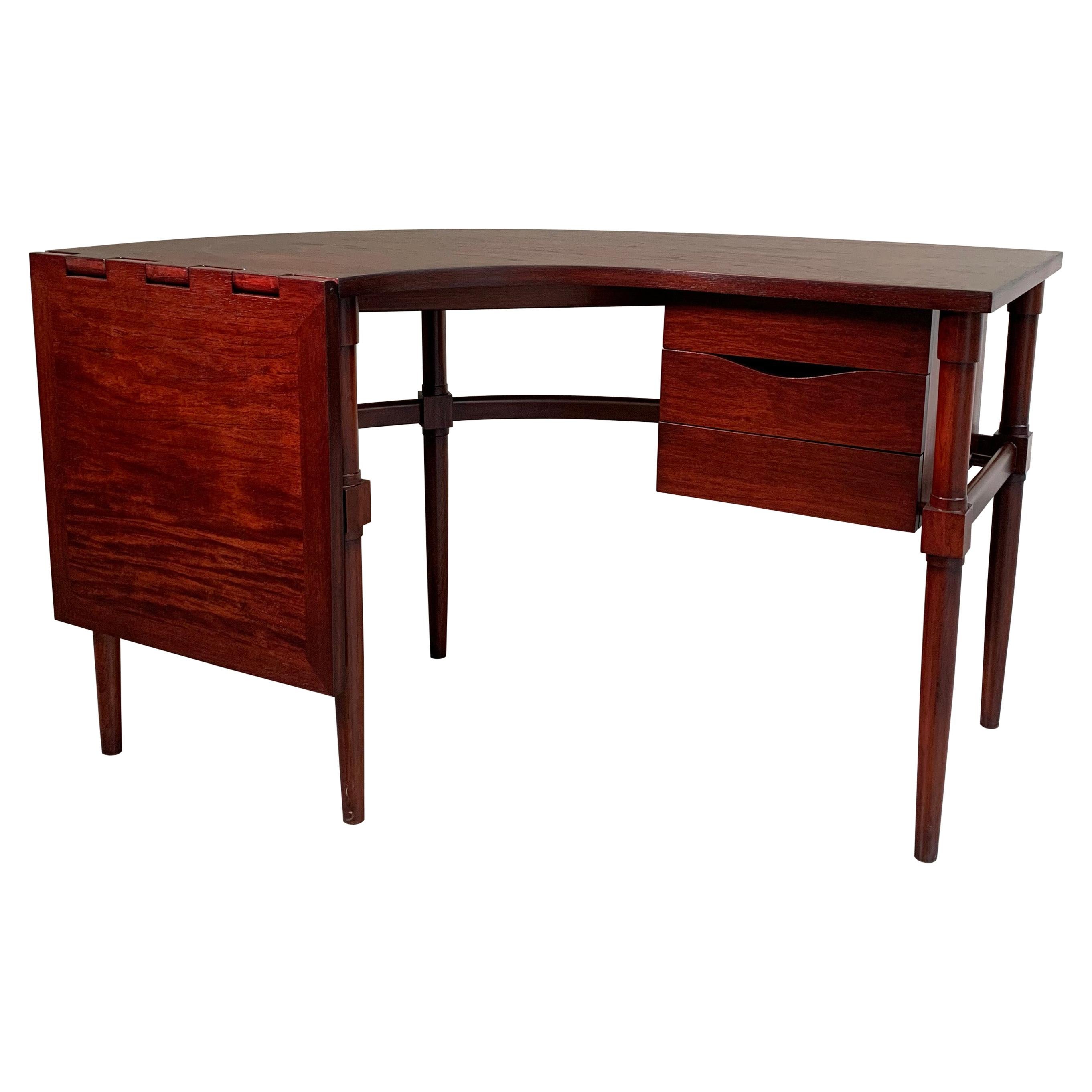 Mid-Century Modern Crescent Shape Drop-Leaf Desk