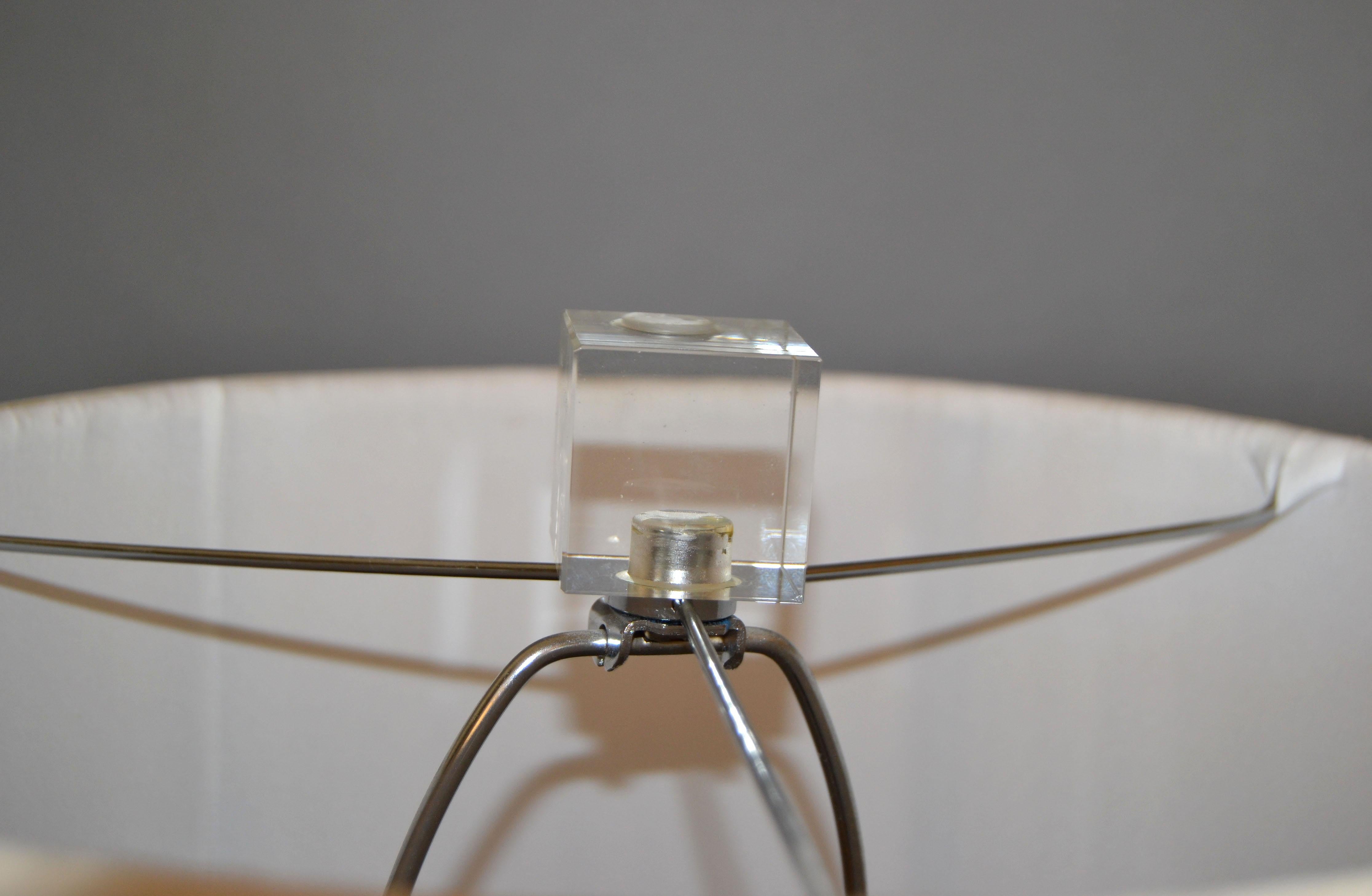 Heavy Mid-Century Modern Cross Crystal & Chrome Table Lamps, Pair 3