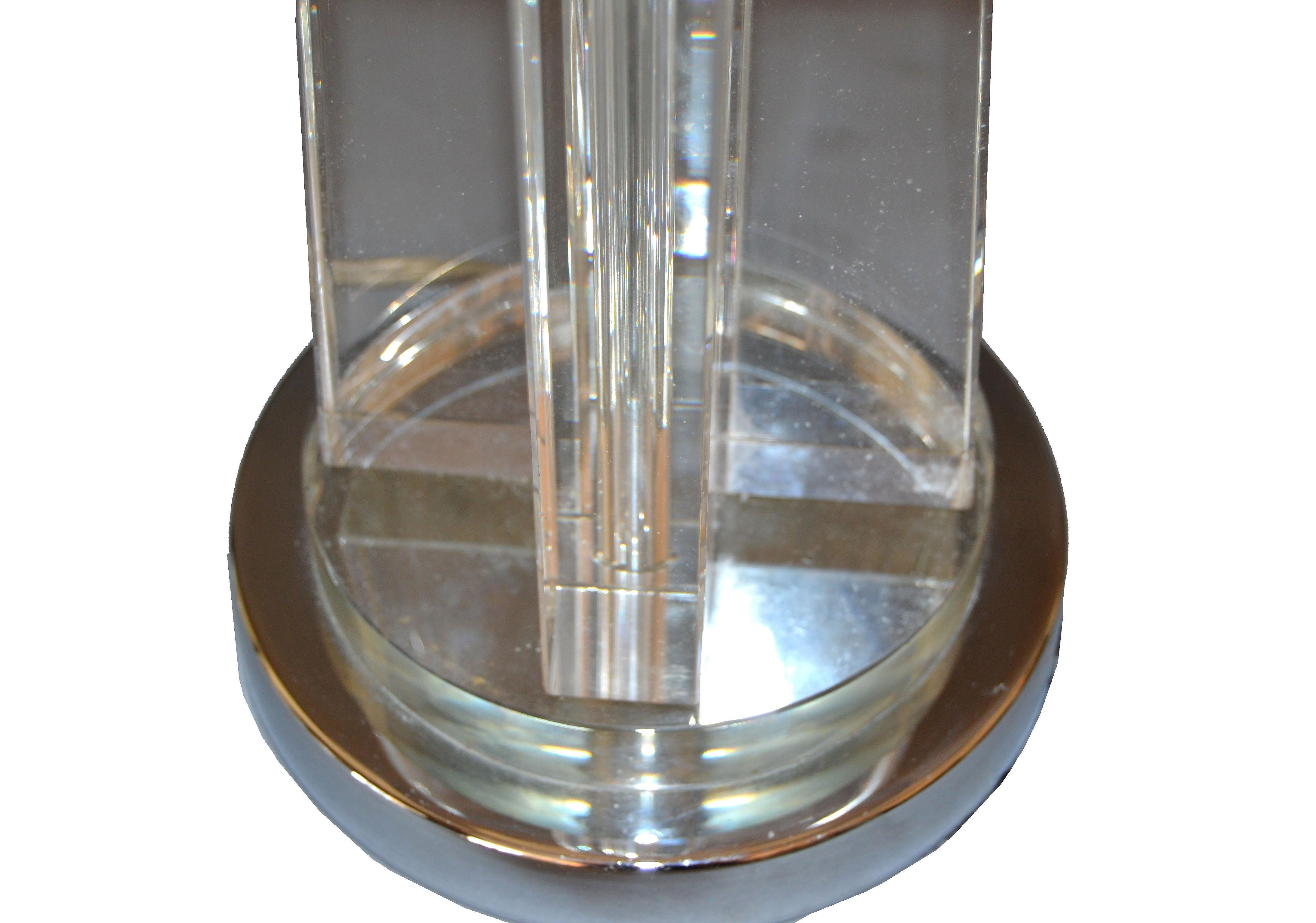 Late 20th Century Heavy Mid-Century Modern Cross Crystal & Chrome Table Lamps, Pair