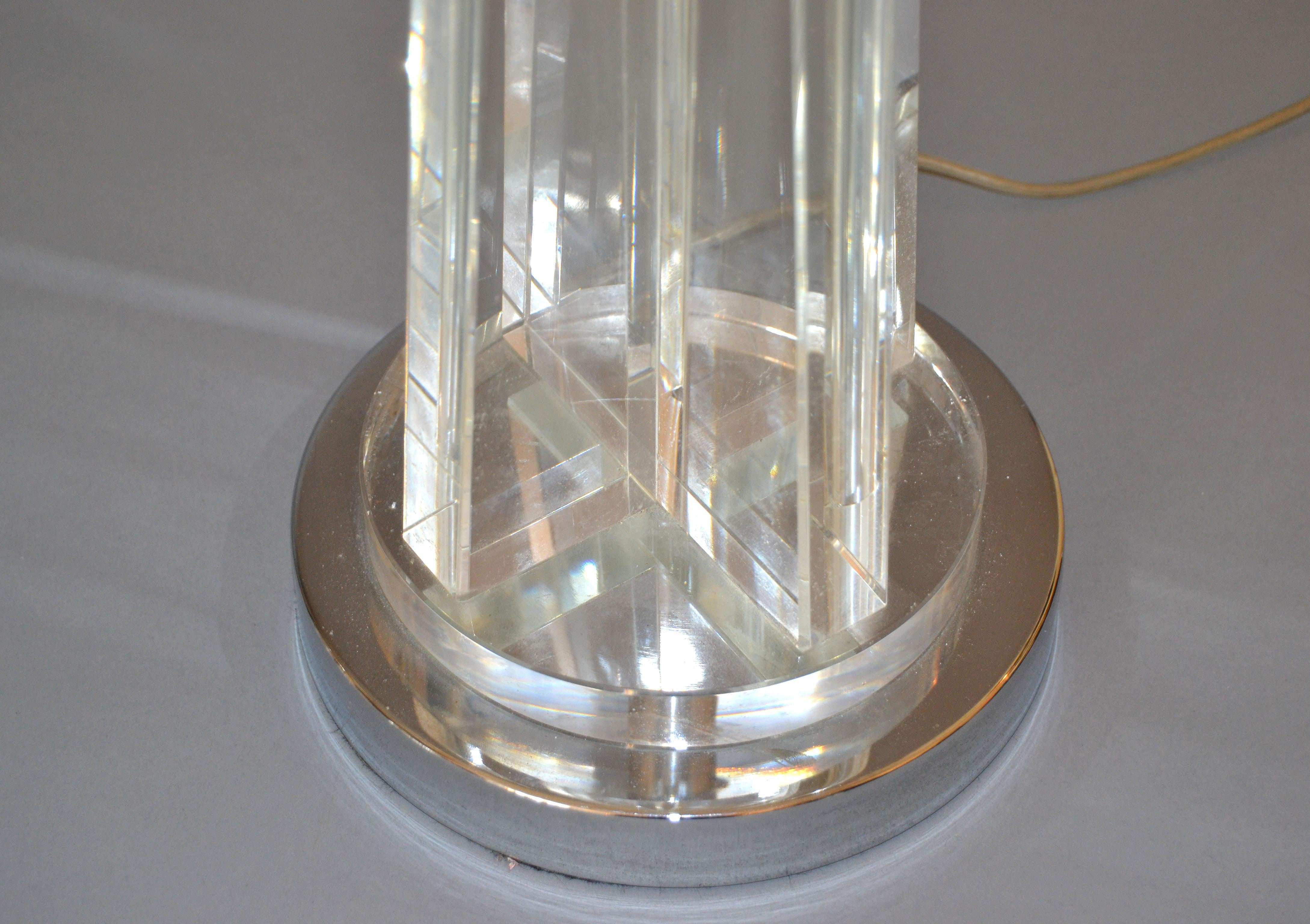 Heavy Mid-Century Modern Cross Crystal & Chrome Table Lamps, Pair 1