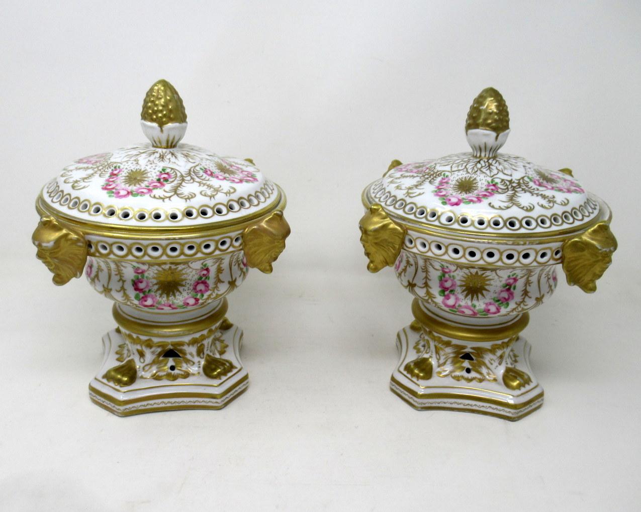 Mid-Century Modern Crown Derby Style Pair Urns Vases Pot Pourri Centerpieces 6