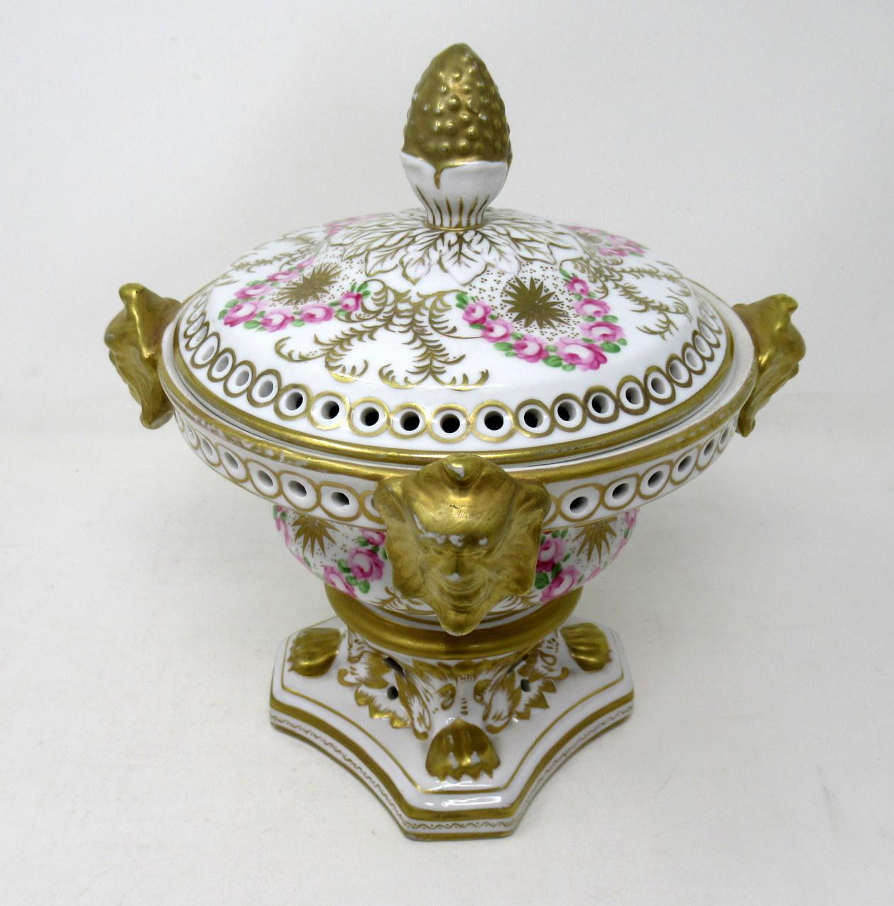 English Mid-Century Modern Crown Derby Style Pair Urns Vases Pot Pourri Centerpieces