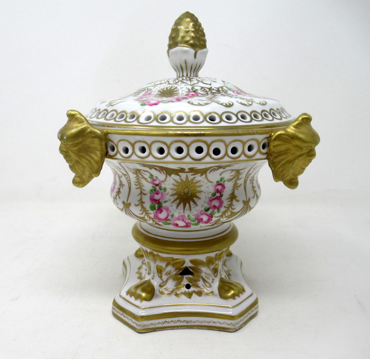 Mid-Century Modern Crown Derby Style Pair Urns Vases Pot Pourri Centerpieces 1