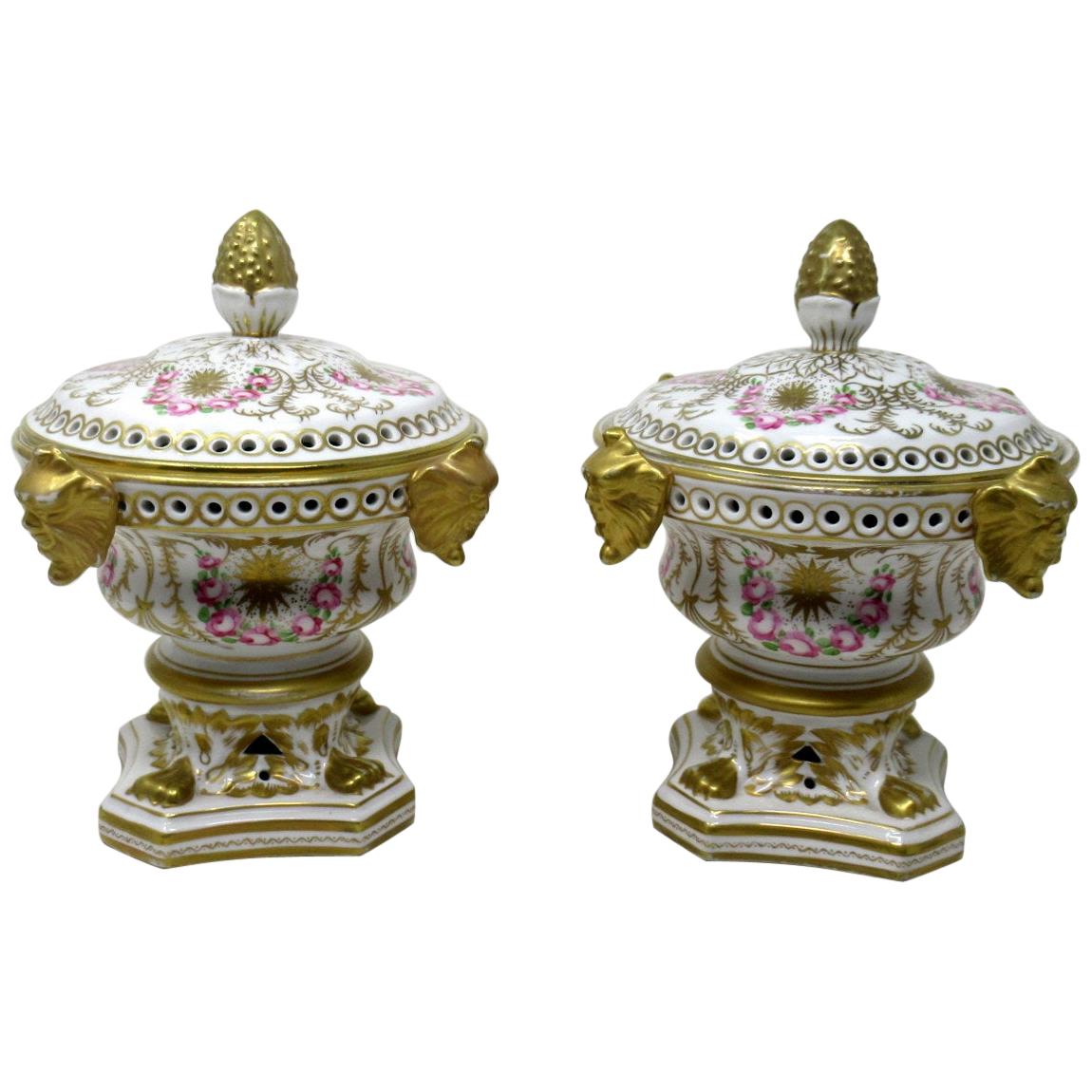Mid-Century Modern Crown Derby Style Pair Urns Vases Pot Pourri Centerpieces