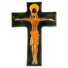 Modernes Kruzifix aus der Mitte des Jahrhunderts, Grün, Orange, Gelb, 1970er Jahre