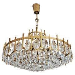 Vintage Mid Century Modern Crystal and Brass Chandelier by Bakalowits, Austria 1960s