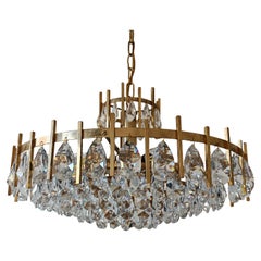 Mid Century Modern Crystal and Brass Chandelier by Bakalowits, Austria 1960s