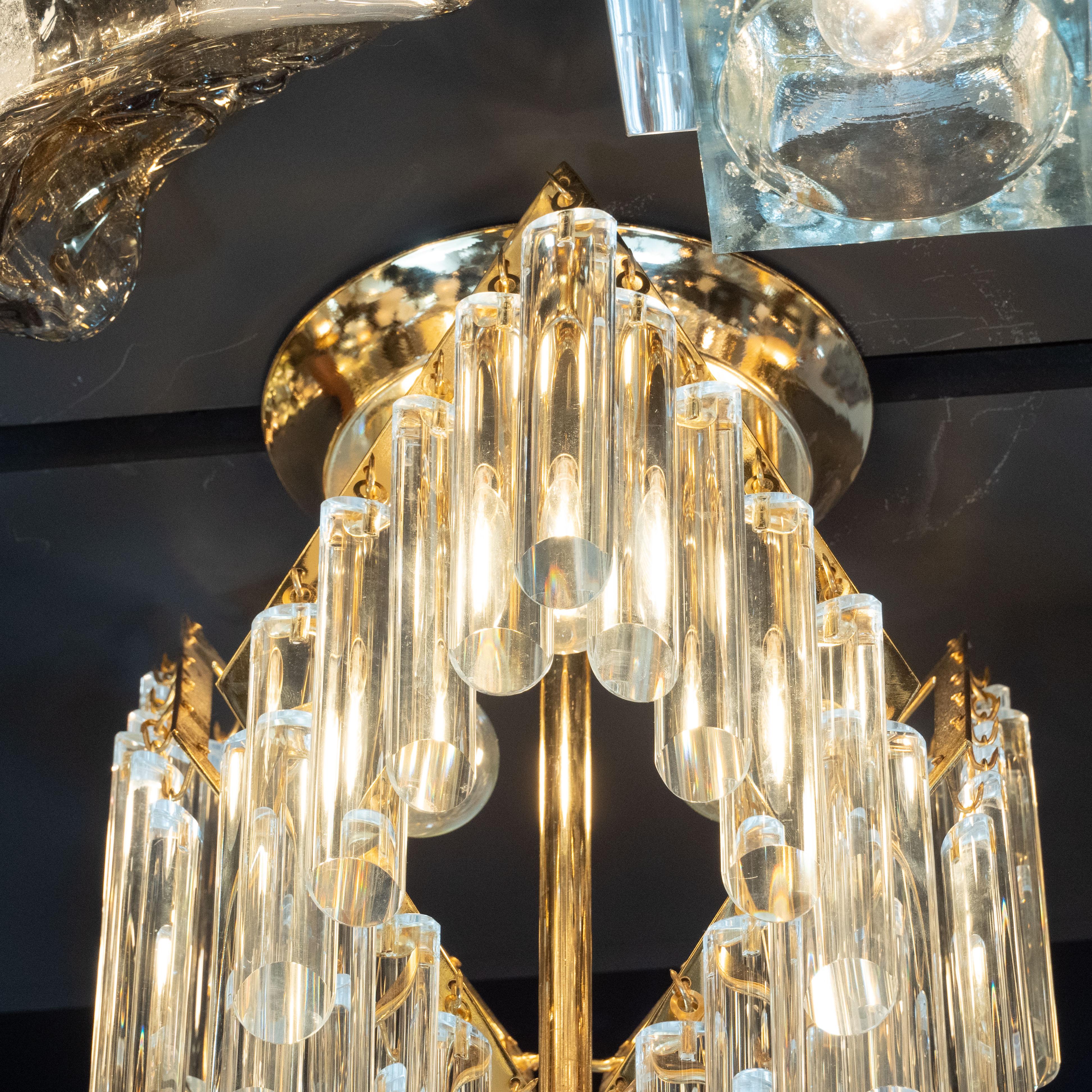 Austrian Mid-Century Modern Crystal and Brass Chandelier by J. & L. Lobmeyr Company For Sale