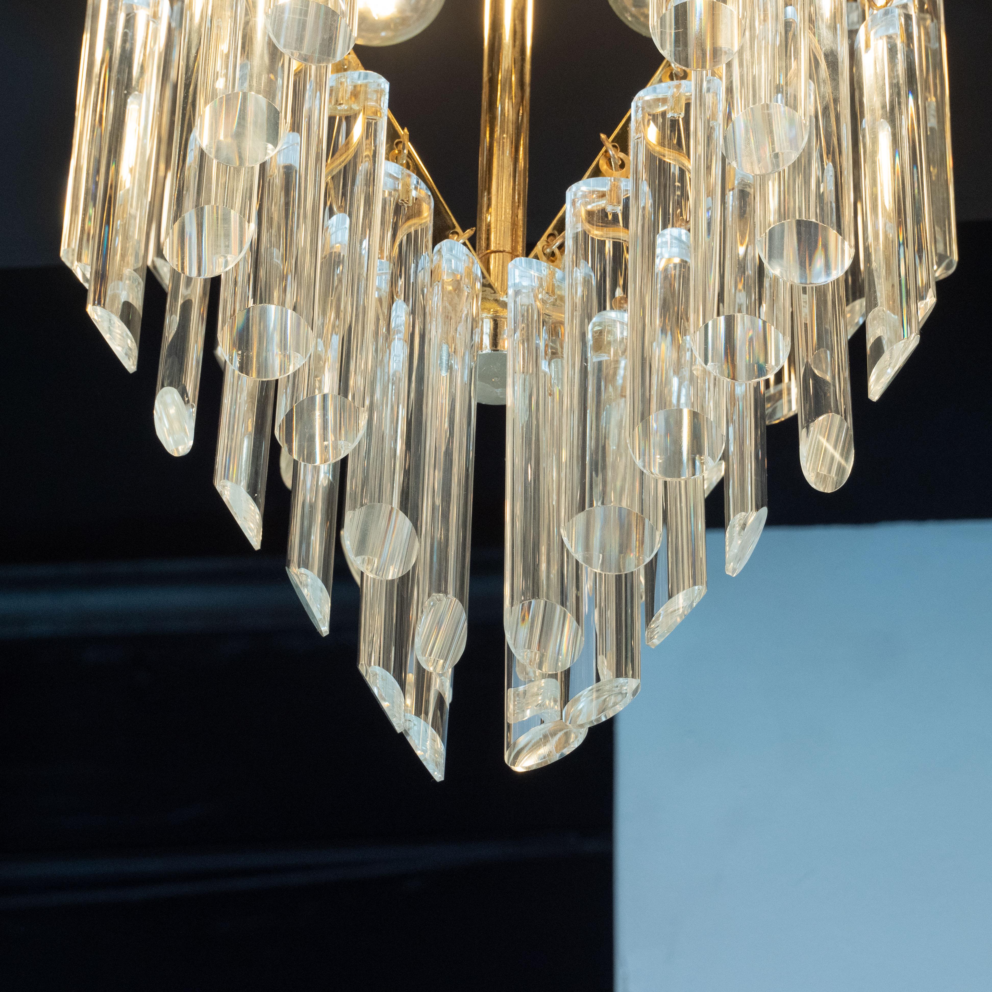 Mid-Century Modern Crystal and Brass Chandelier by J. & L. Lobmeyr Company In Excellent Condition For Sale In New York, NY