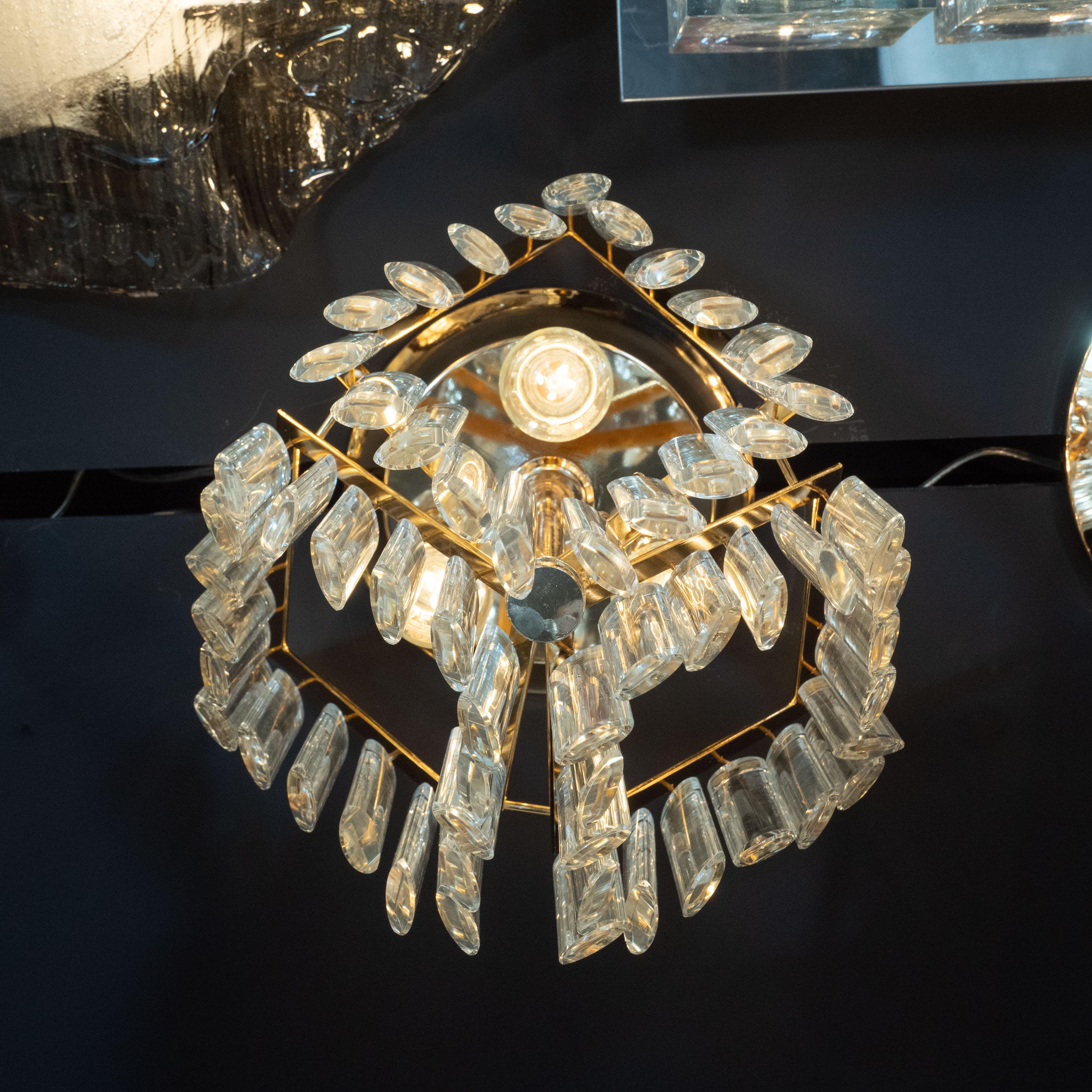 Late 20th Century Mid-Century Modern Crystal and Brass Chandelier by J. & L. Lobmeyr Company For Sale
