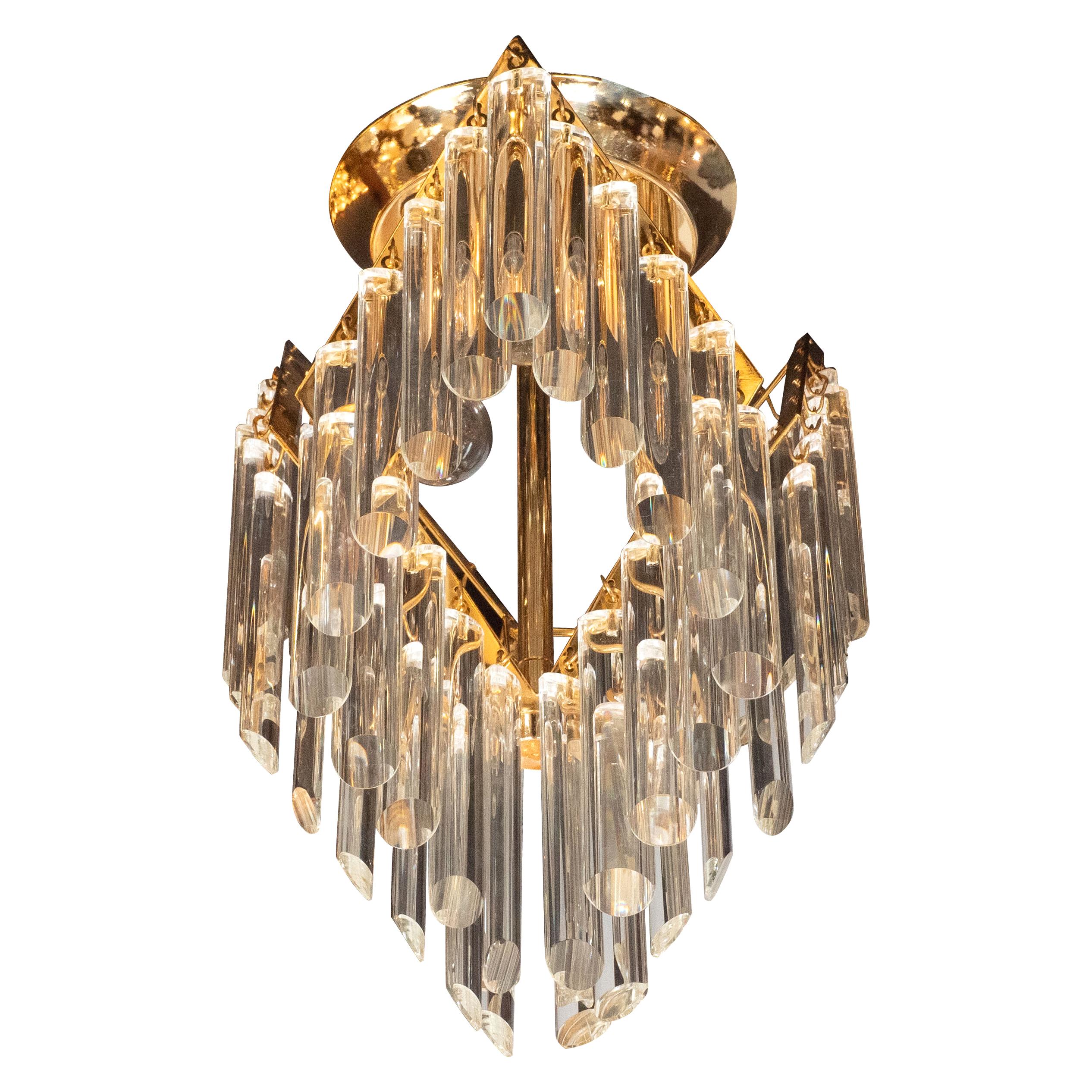 Mid-Century Modern Crystal and Brass Chandelier by J. & L. Lobmeyr Company
