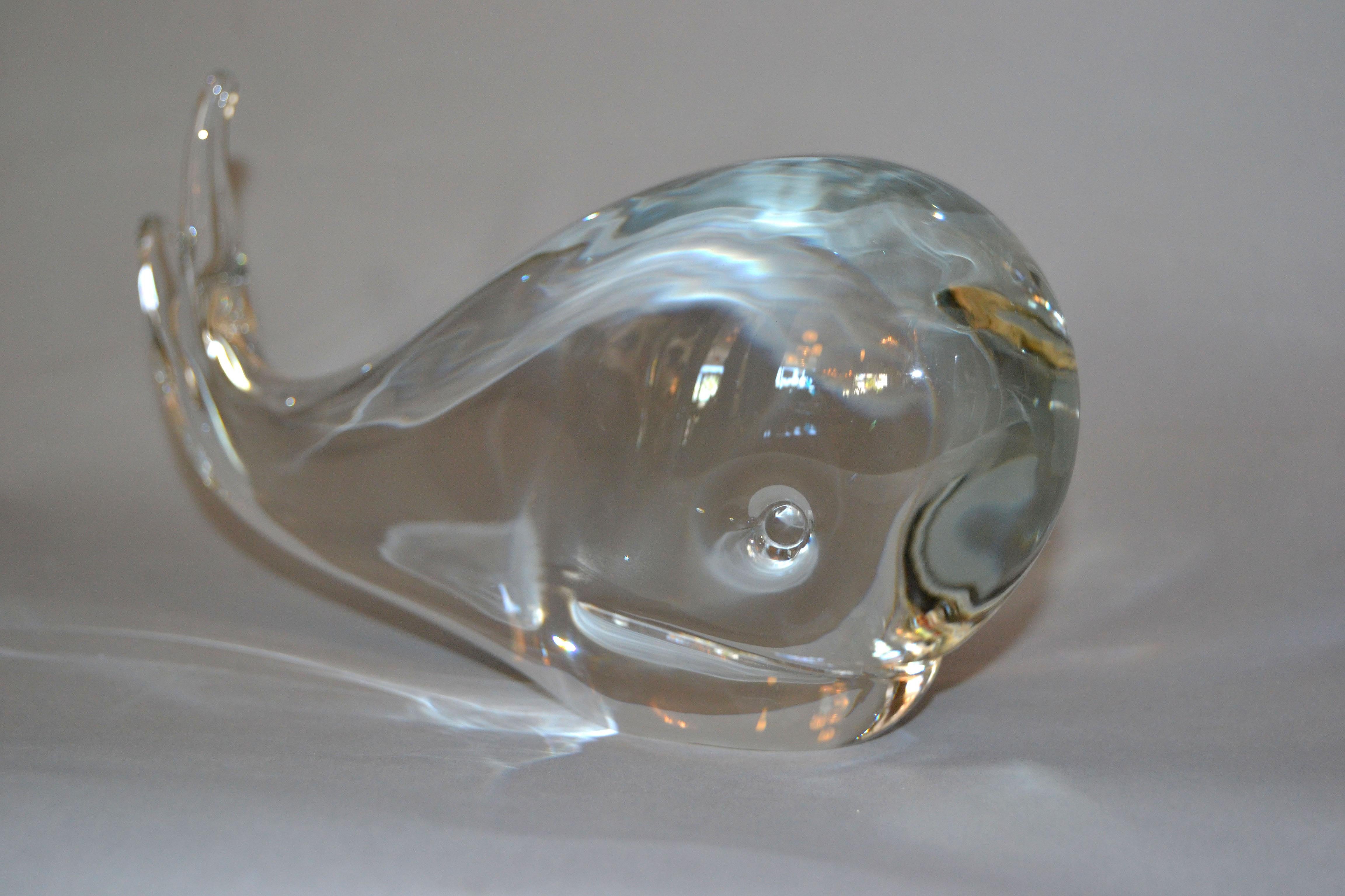 Mid-Century Modern Crystal Art Glass Whale by FM Ronneby Konstglas Sweden 2
