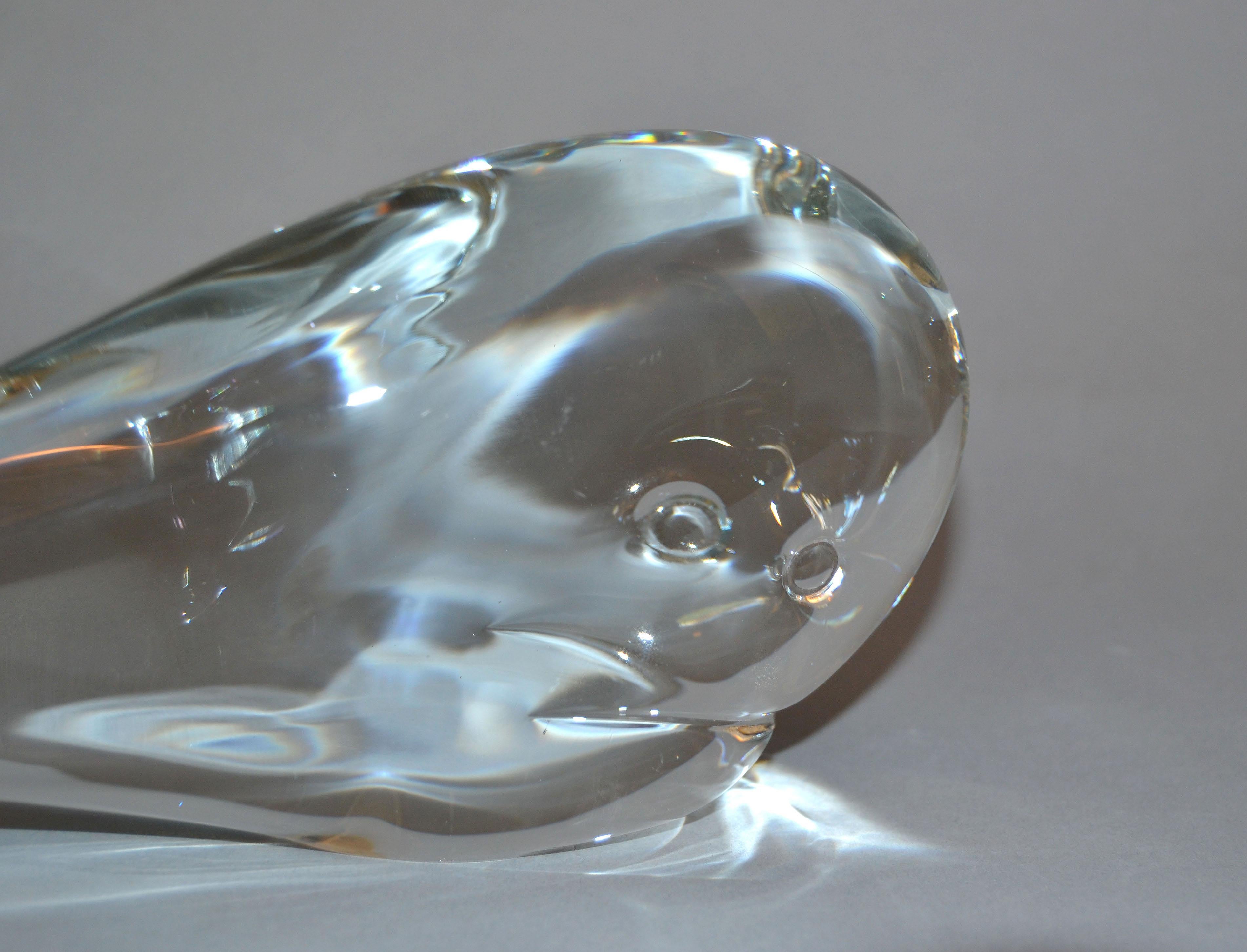 Swedish Mid-Century Modern Crystal Art Glass Whale by FM Ronneby Konstglas Sweden