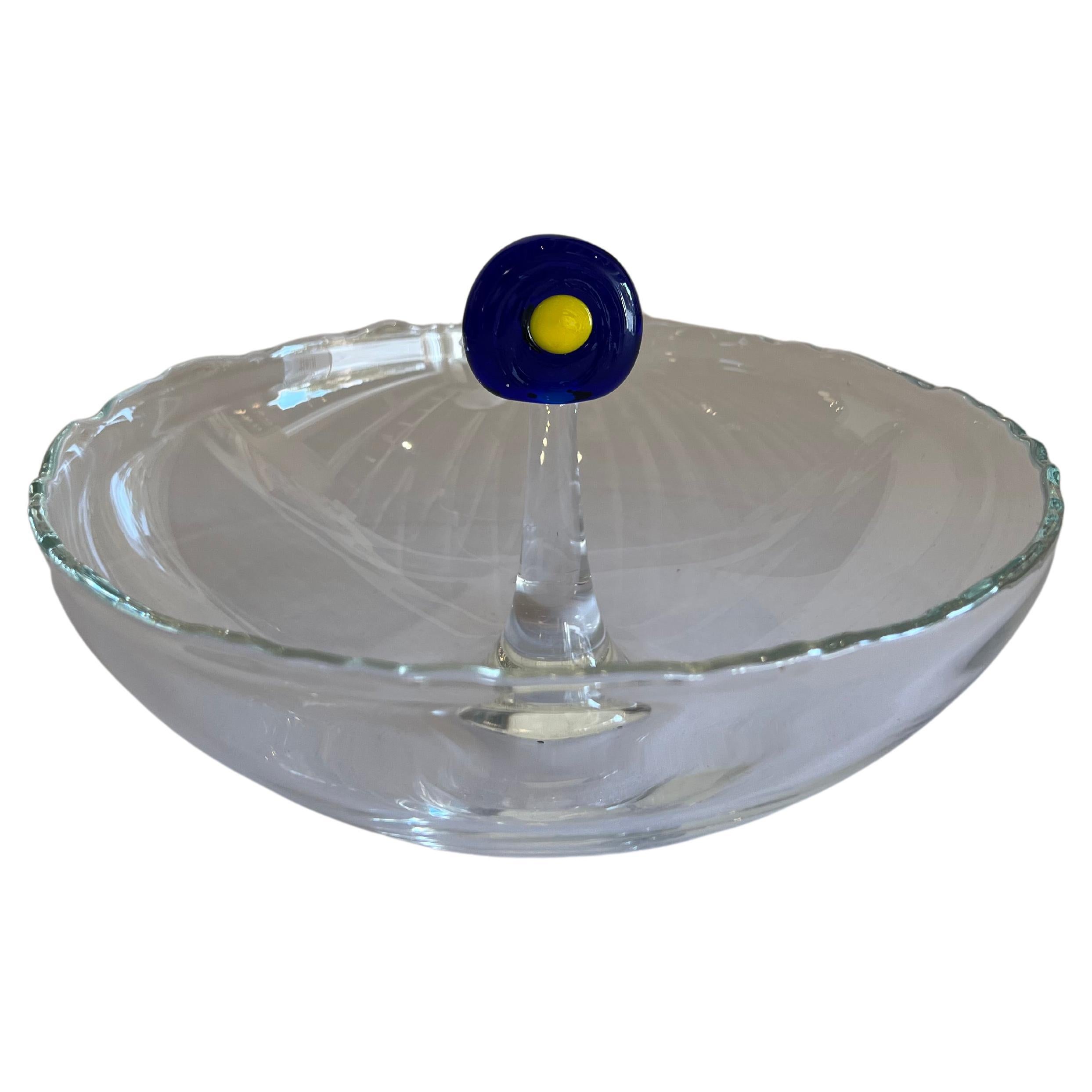 Mid-Century Modern Crystal Bowl with Central Knob by Marian Pyrcak For Sale