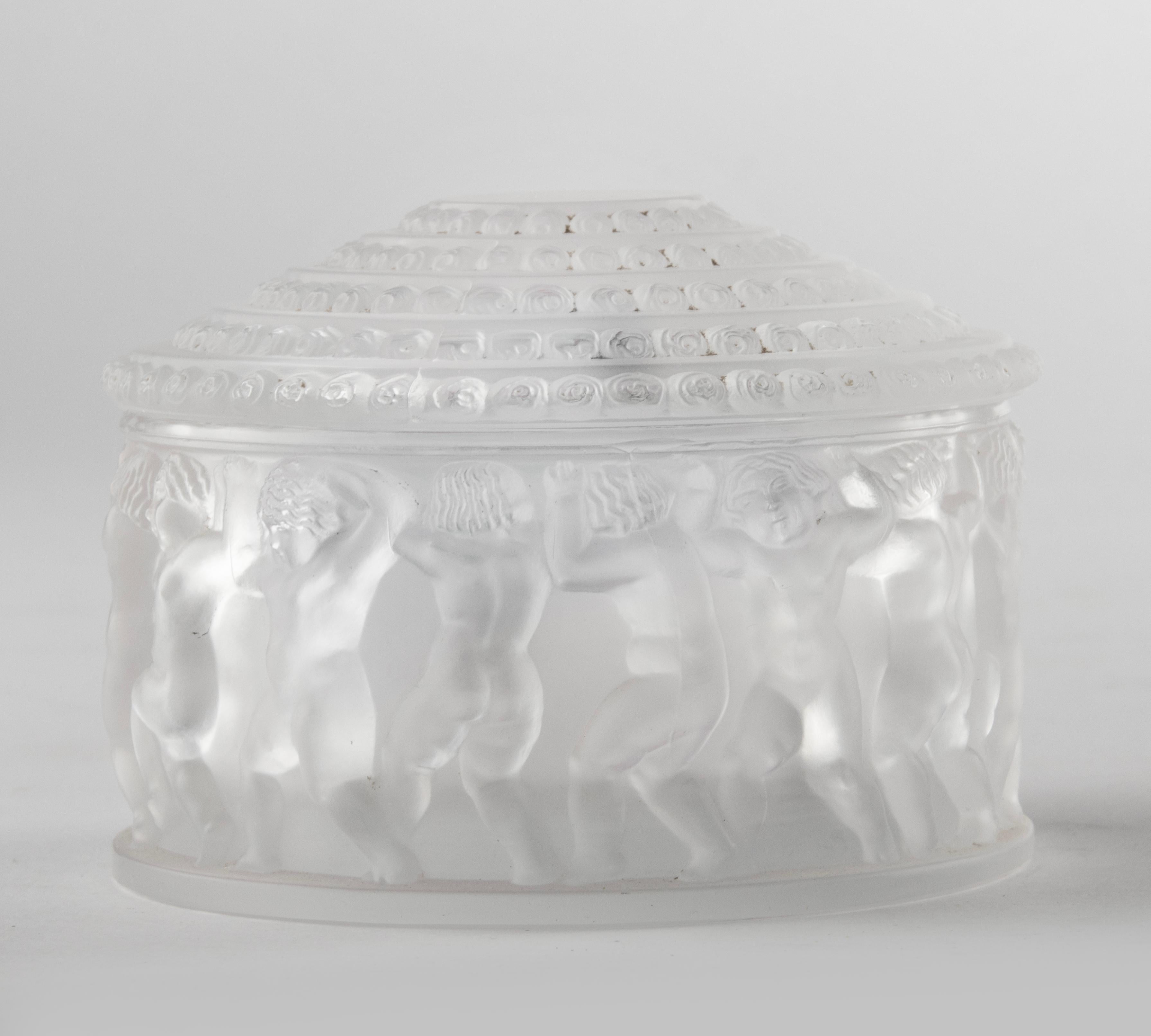 Art Deco Mid-Century Modern Crystal Box Made by Lalique, Les Enfants