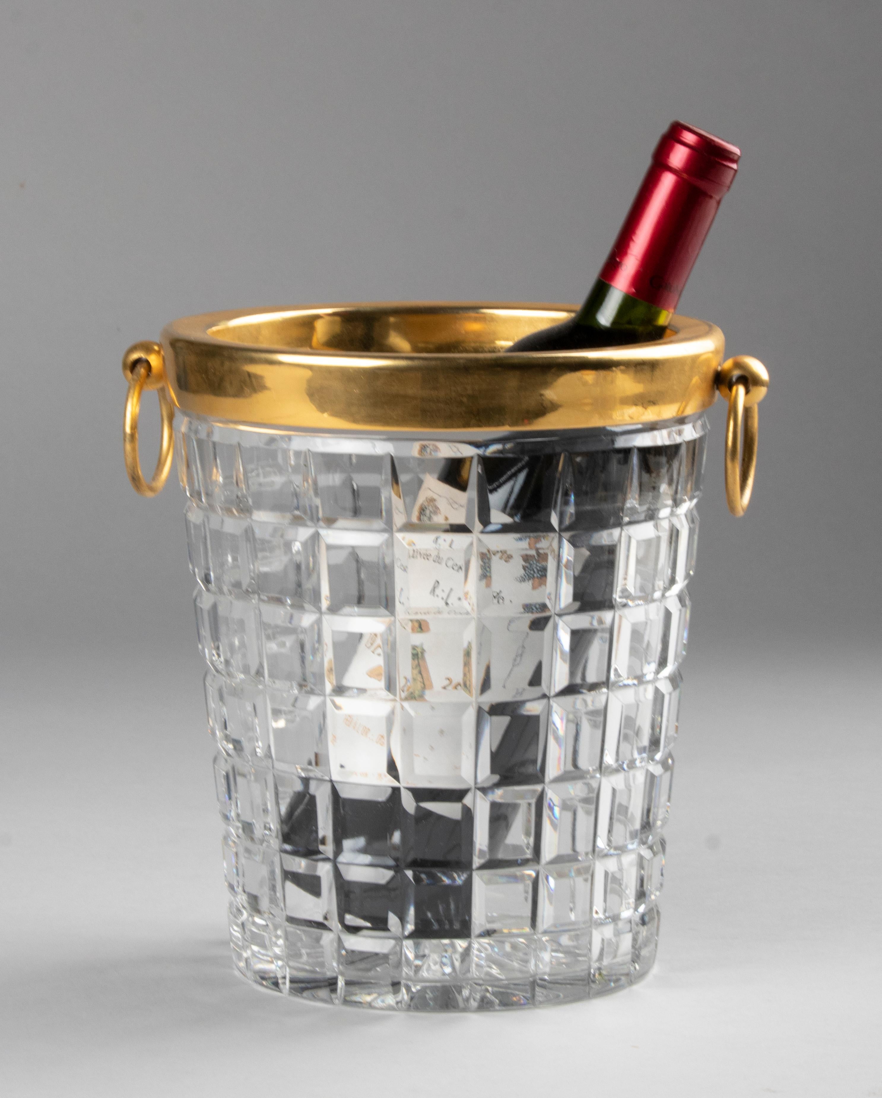 Mid-Century Modern Crystal Brass Champagne Bucket 2