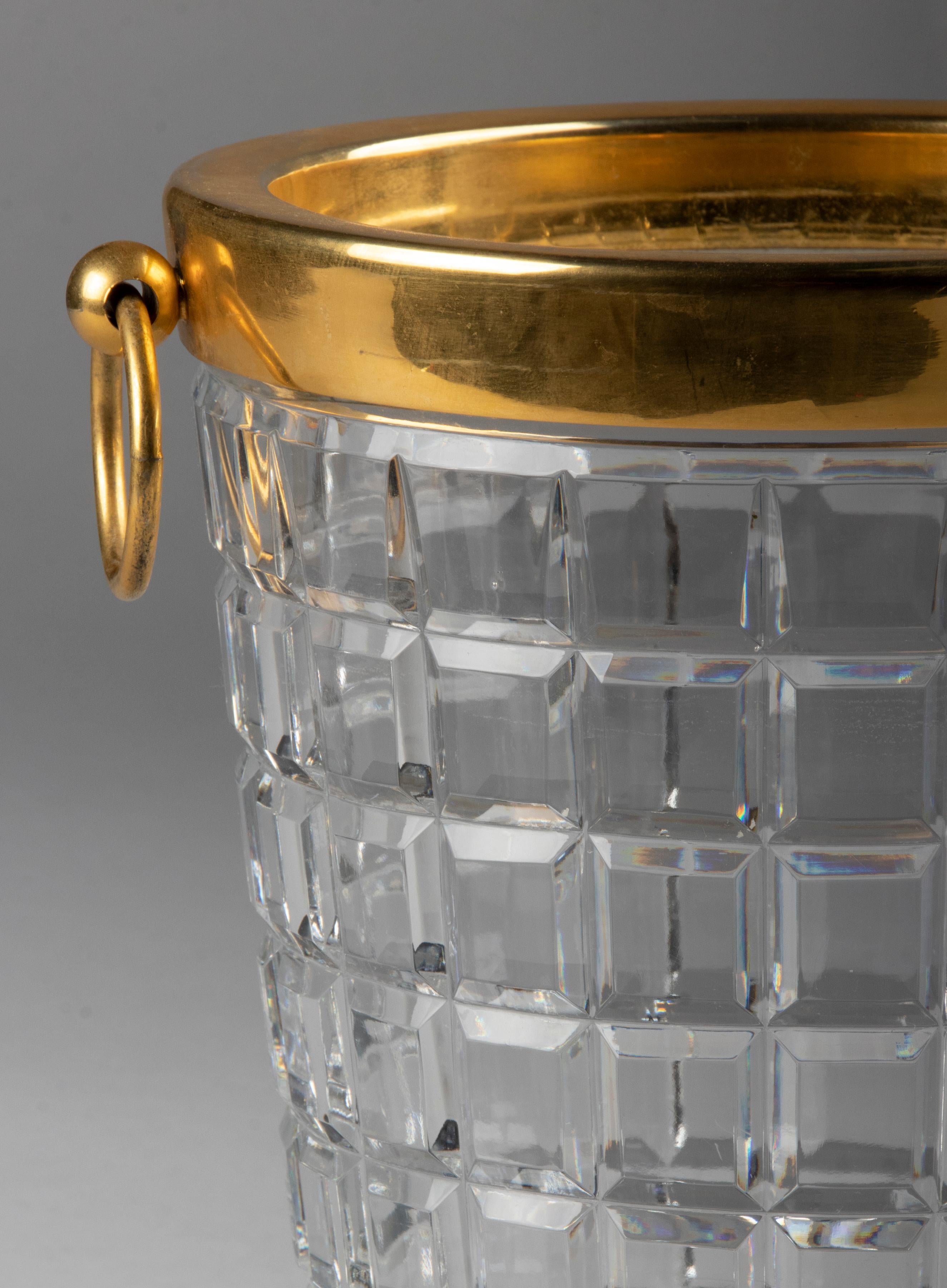 Mid-Century Modern Crystal Brass Champagne Bucket 3