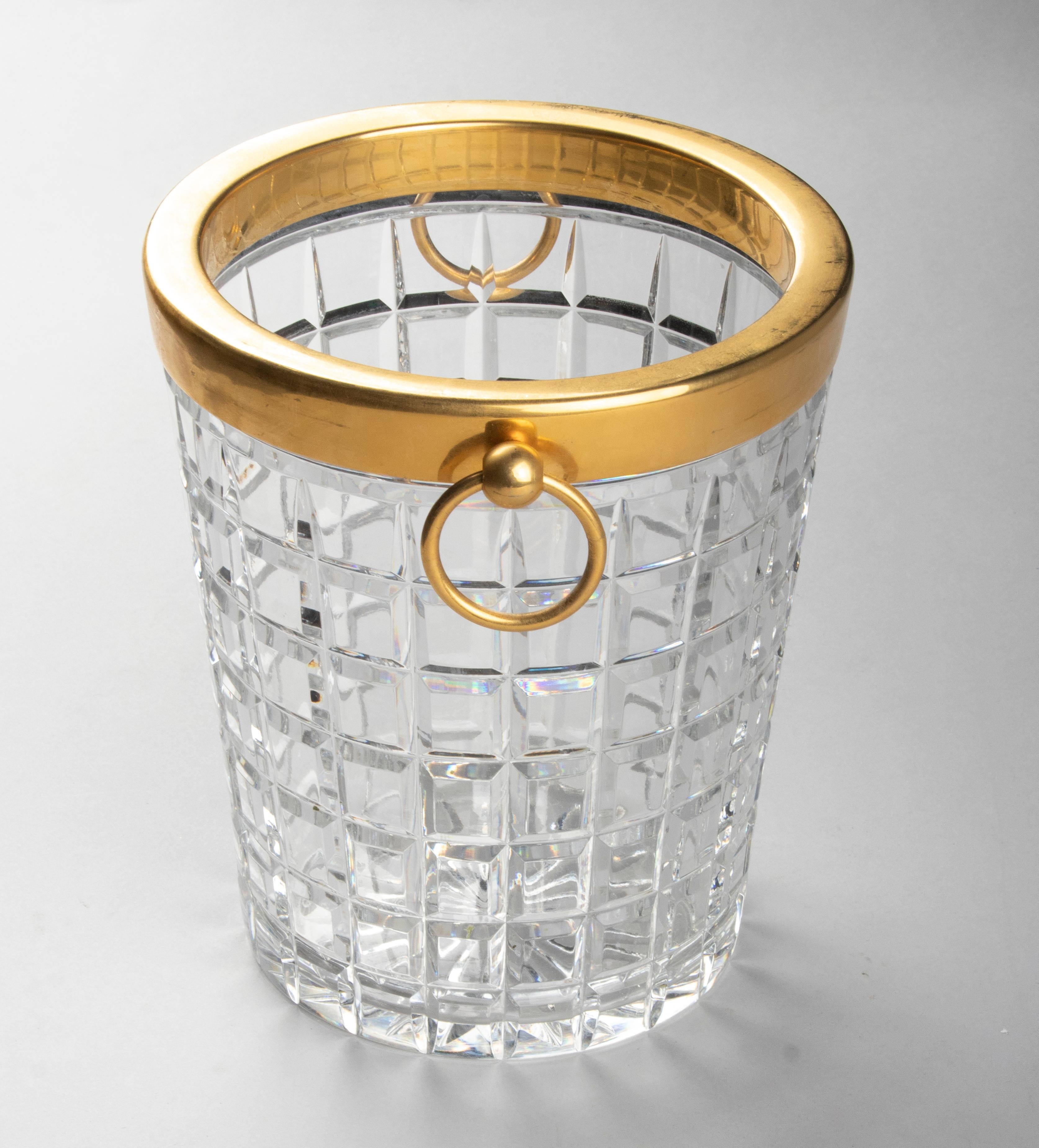Mid-Century Modern Crystal Brass Champagne Bucket 4