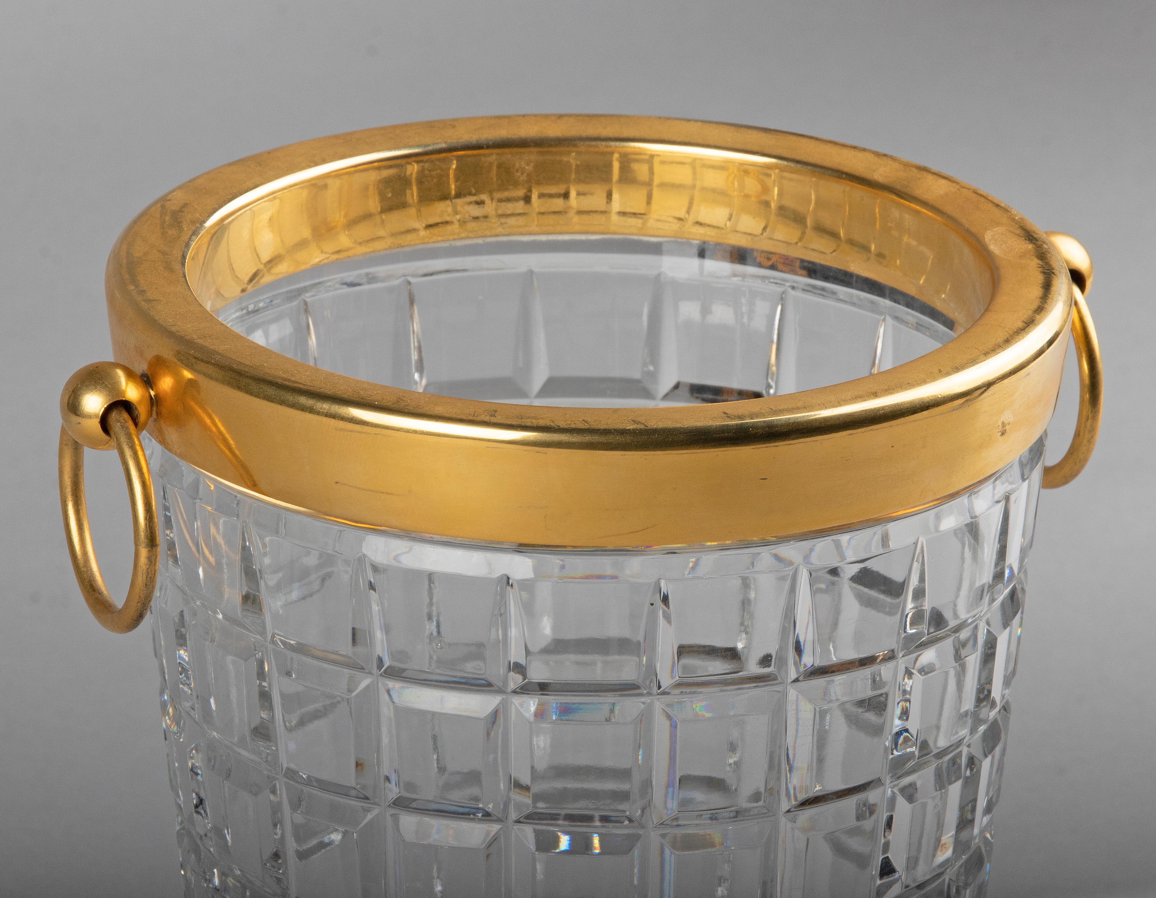 Mid-Century Modern Crystal Brass Champagne Bucket 5