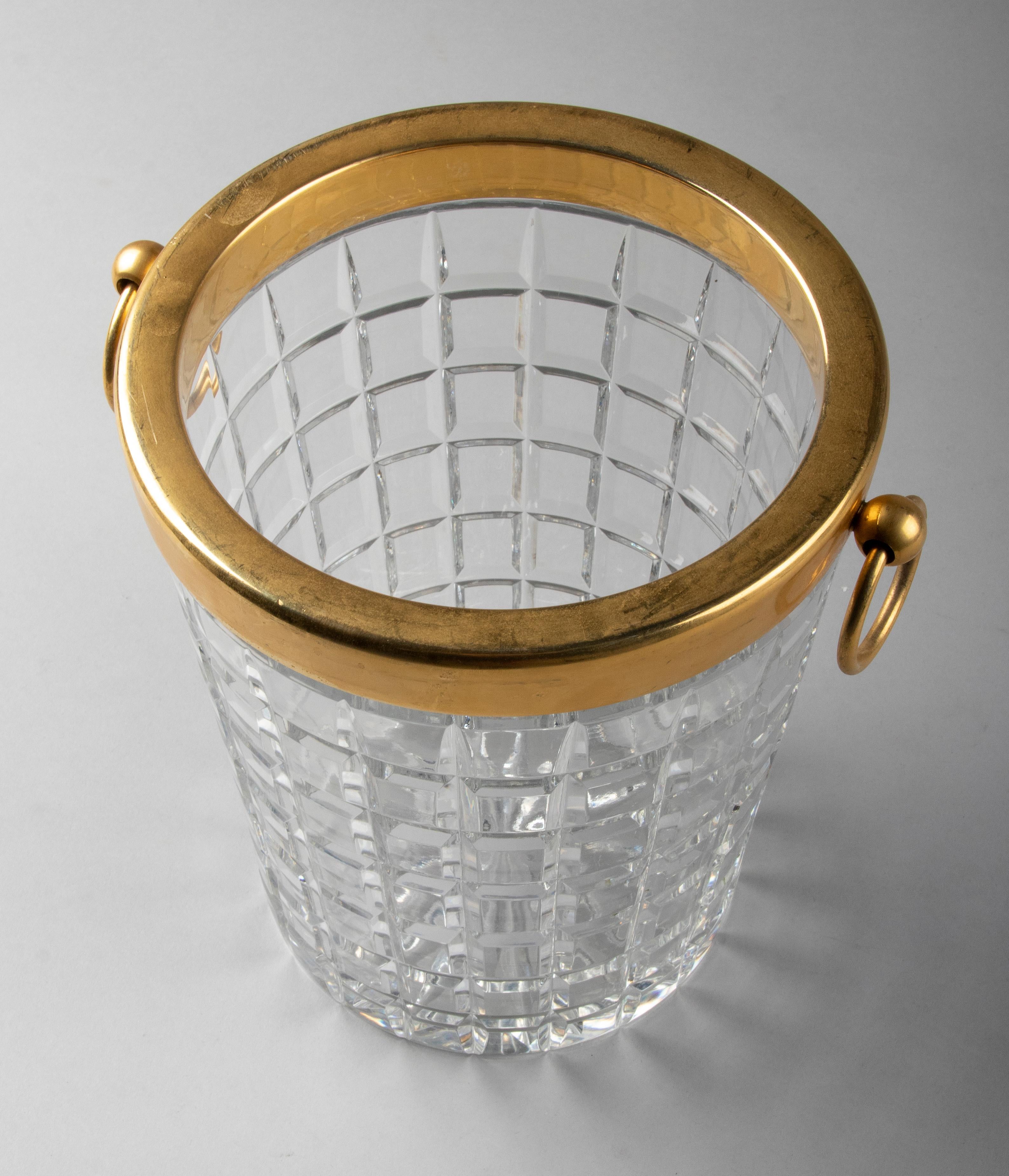 Mid-Century Modern Crystal Brass Champagne Bucket 6