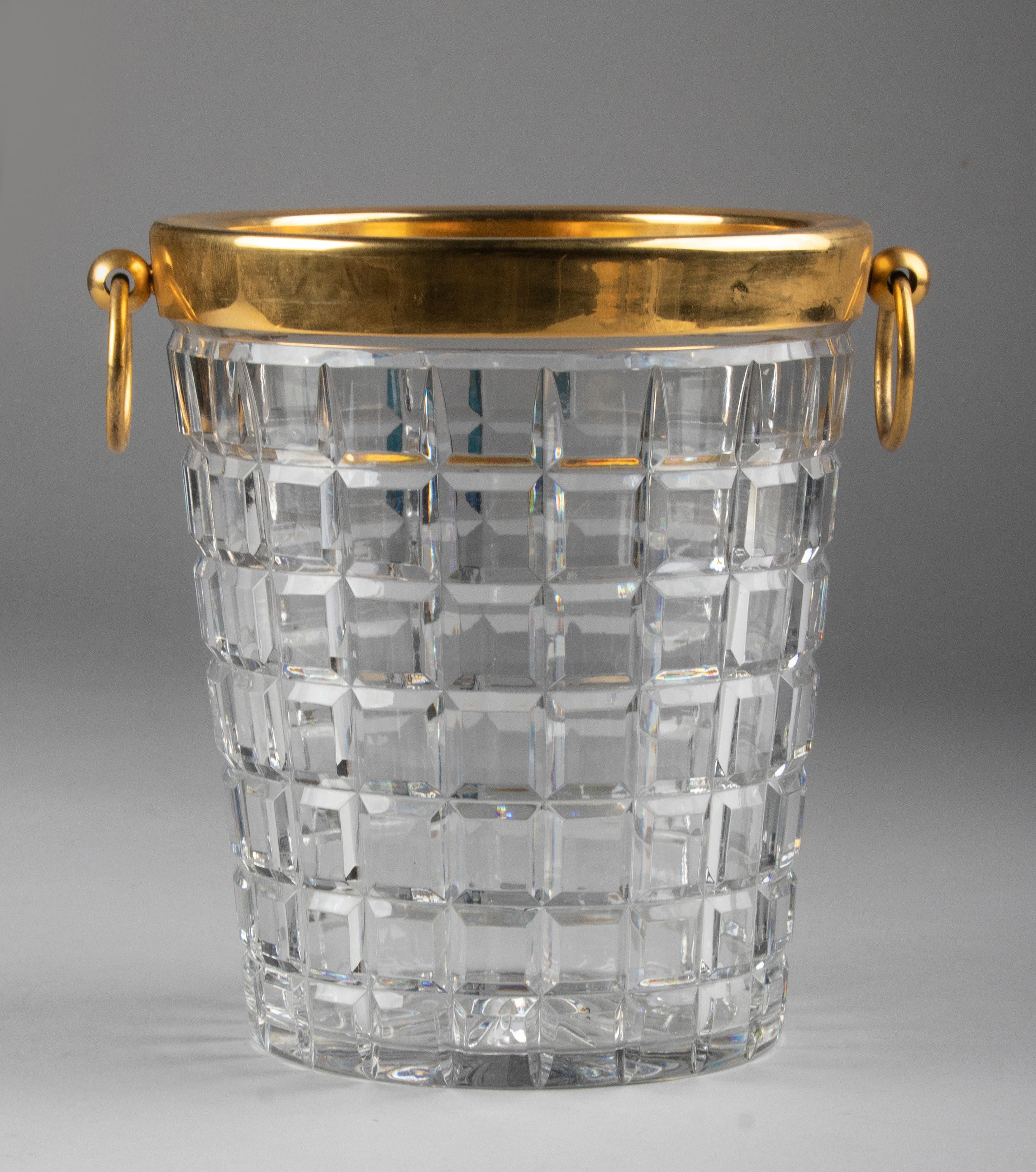 Mid-Century Modern Crystal Brass Champagne Bucket 8