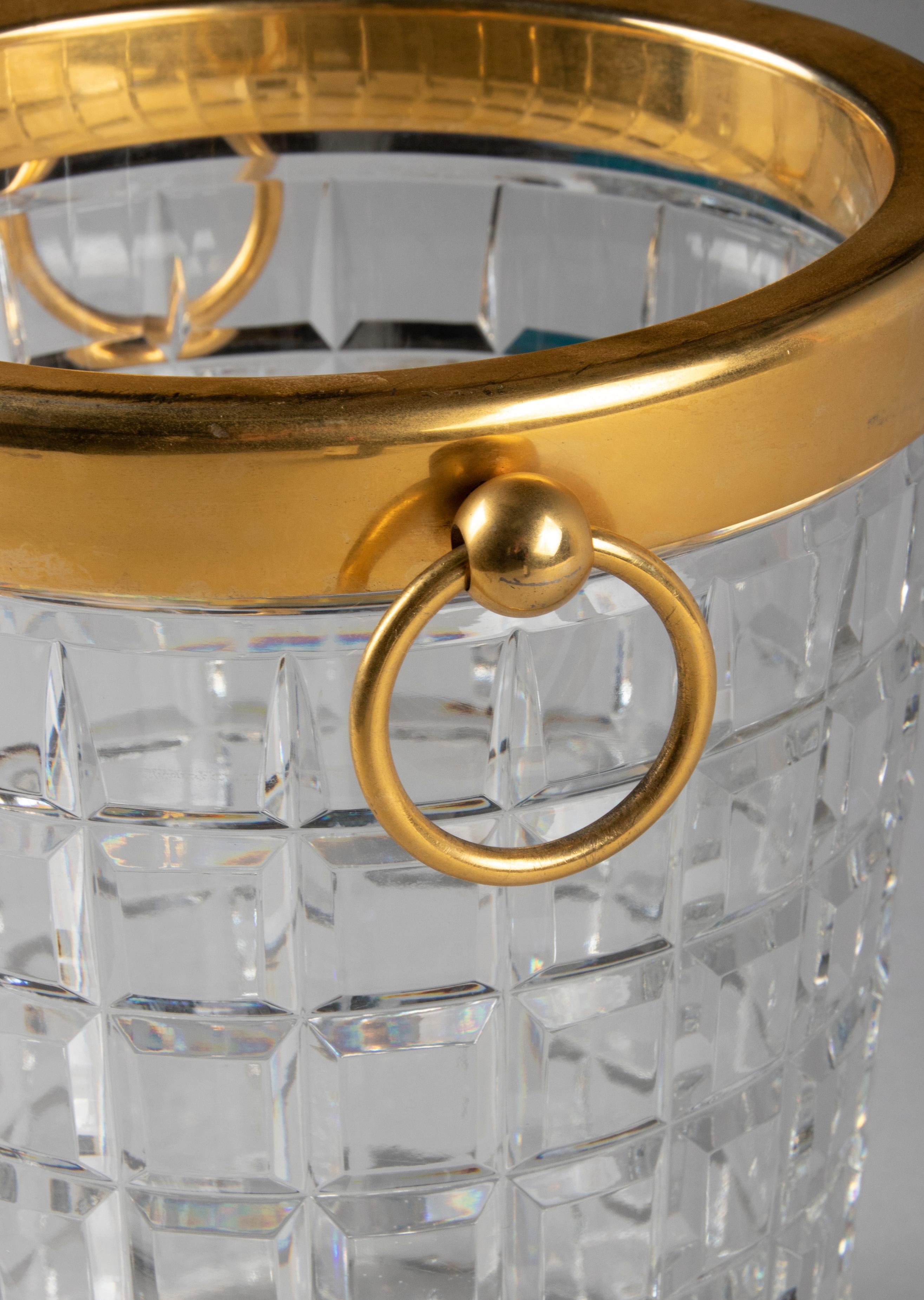 Mid-Century Modern Crystal Brass Champagne Bucket 9