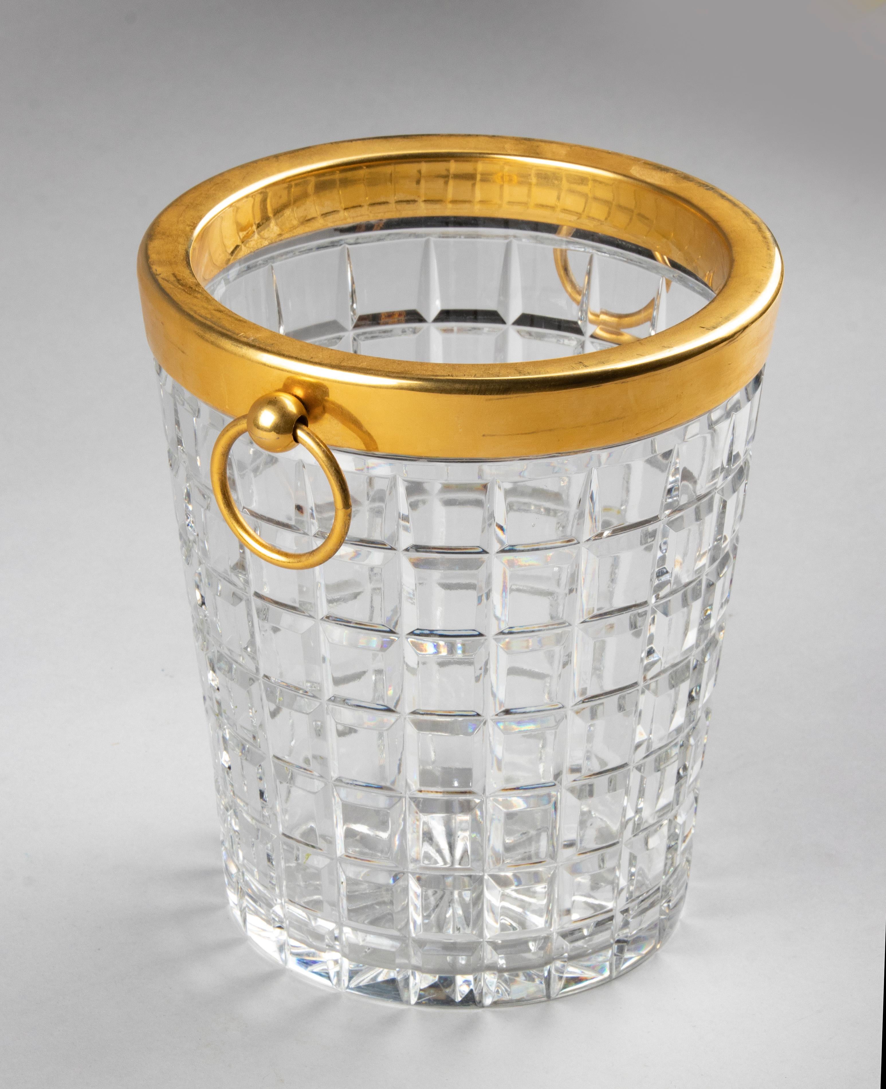 Mid-Century Modern Crystal Brass Champagne Bucket 10