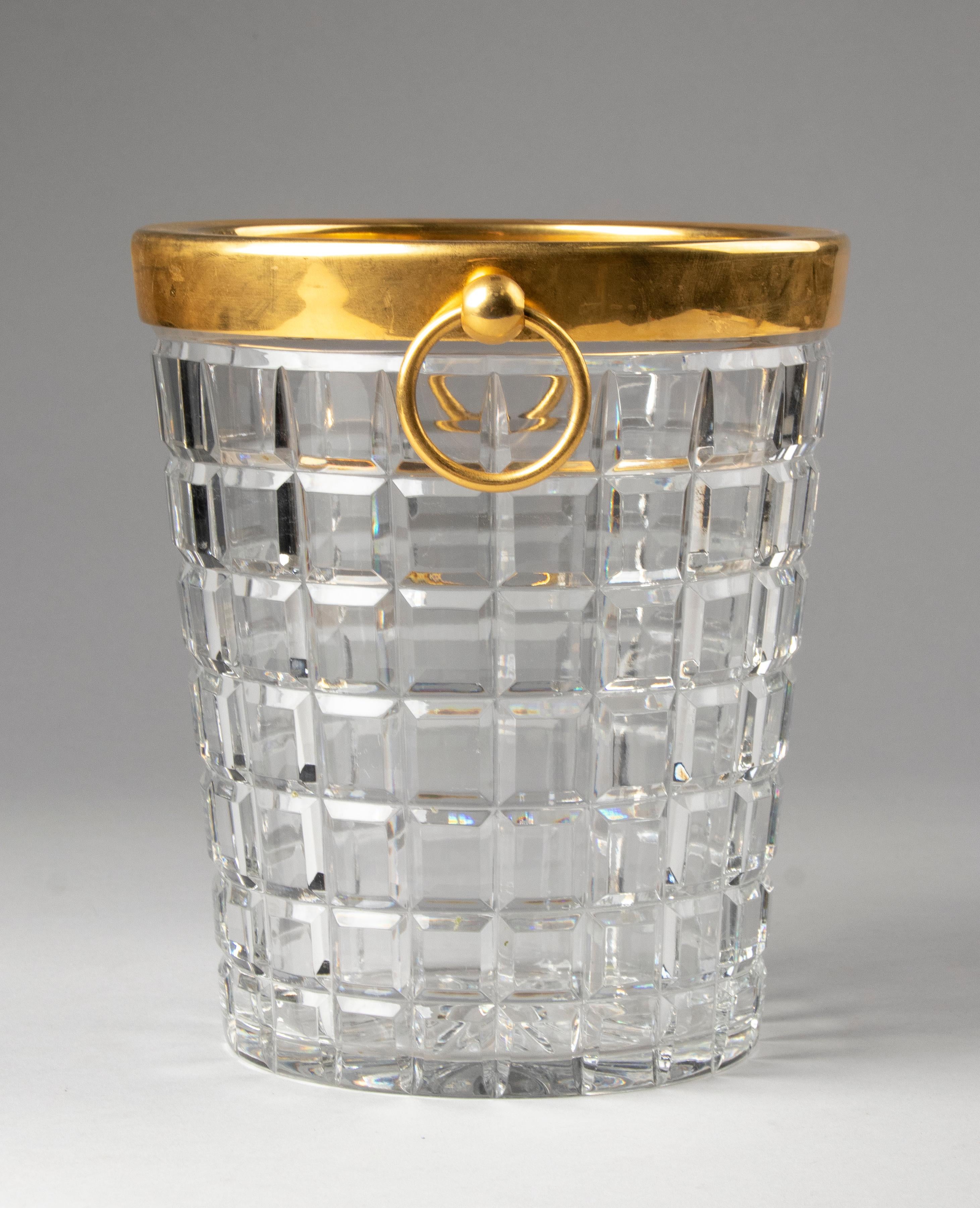 Belgian Mid-Century Modern Crystal Brass Champagne Bucket