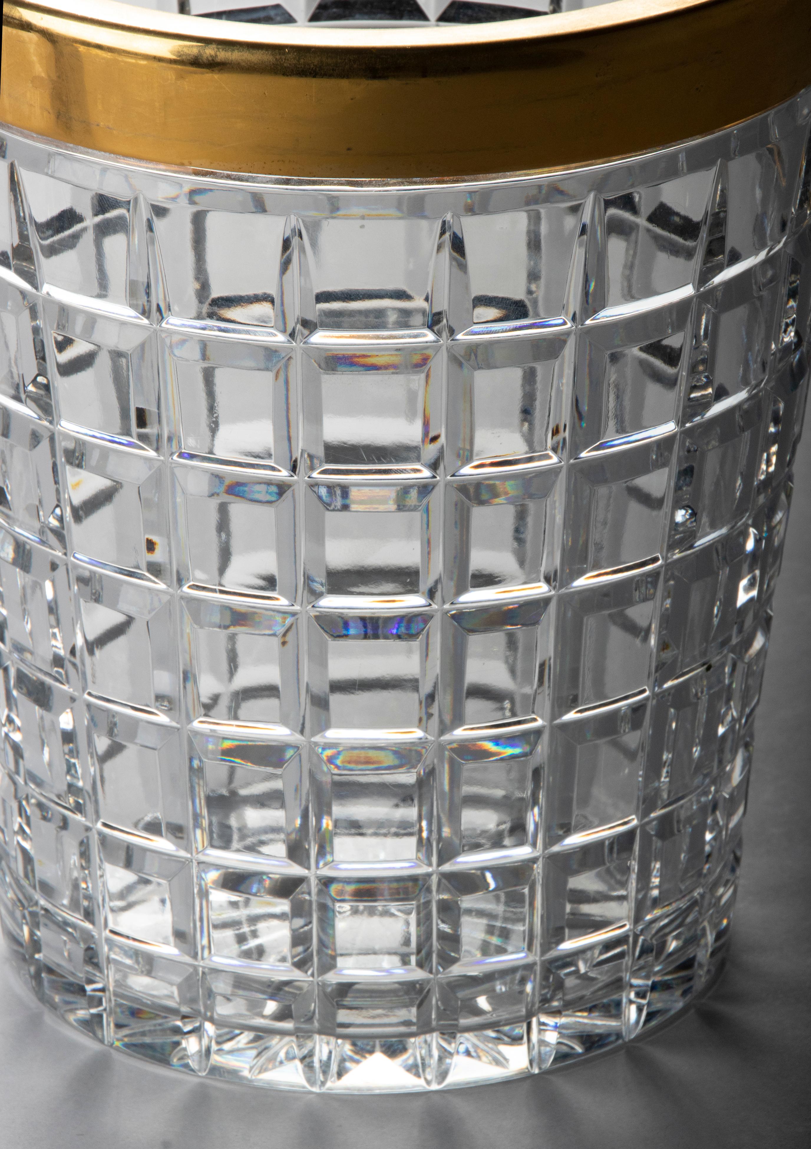 Carved Mid-Century Modern Crystal Brass Champagne Bucket
