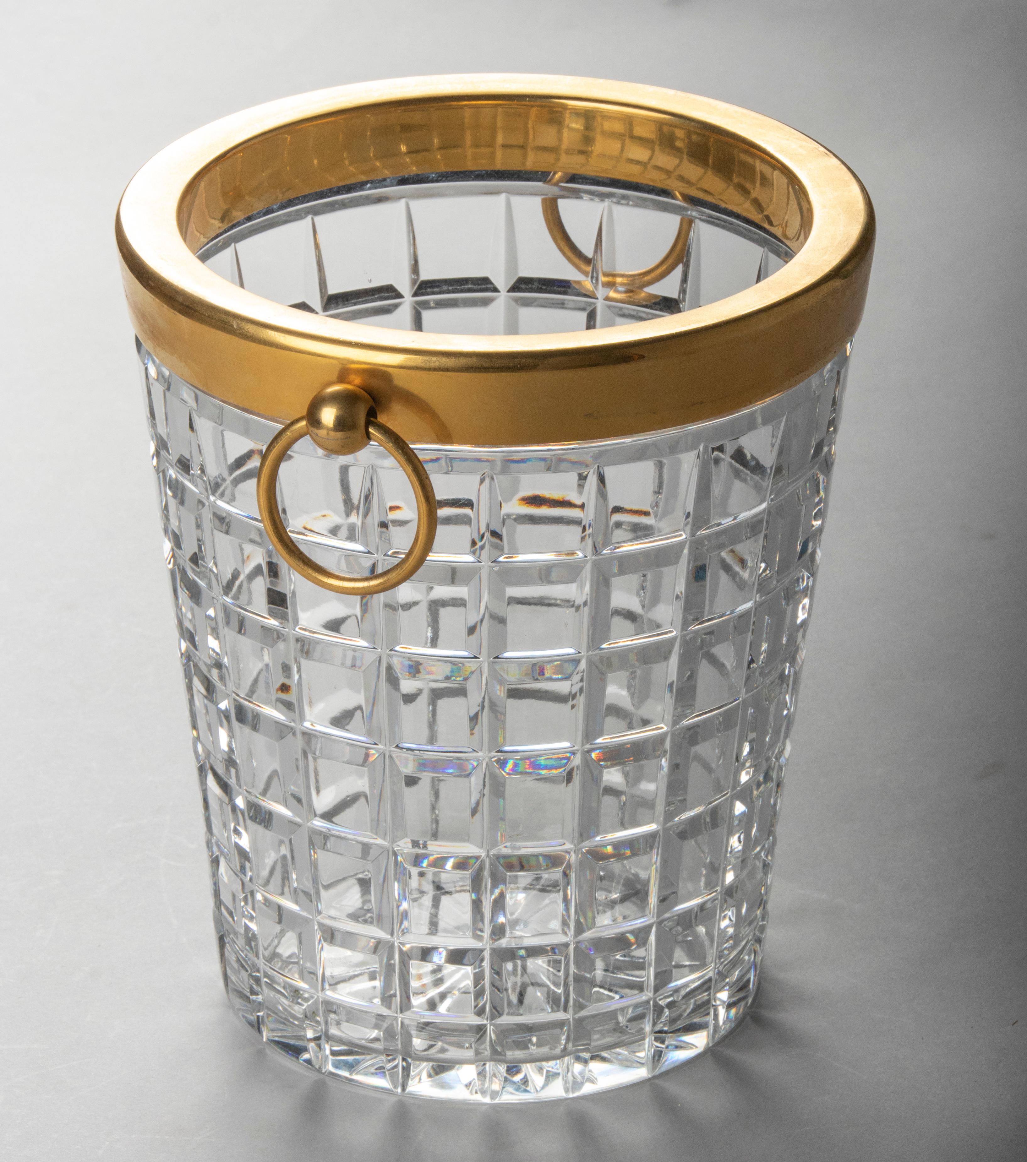 Mid-Century Modern Crystal Brass Champagne Bucket In Good Condition In Casteren, Noord-Brabant