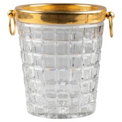 Mid-Century Modern Crystal Brass Champagne Bucket