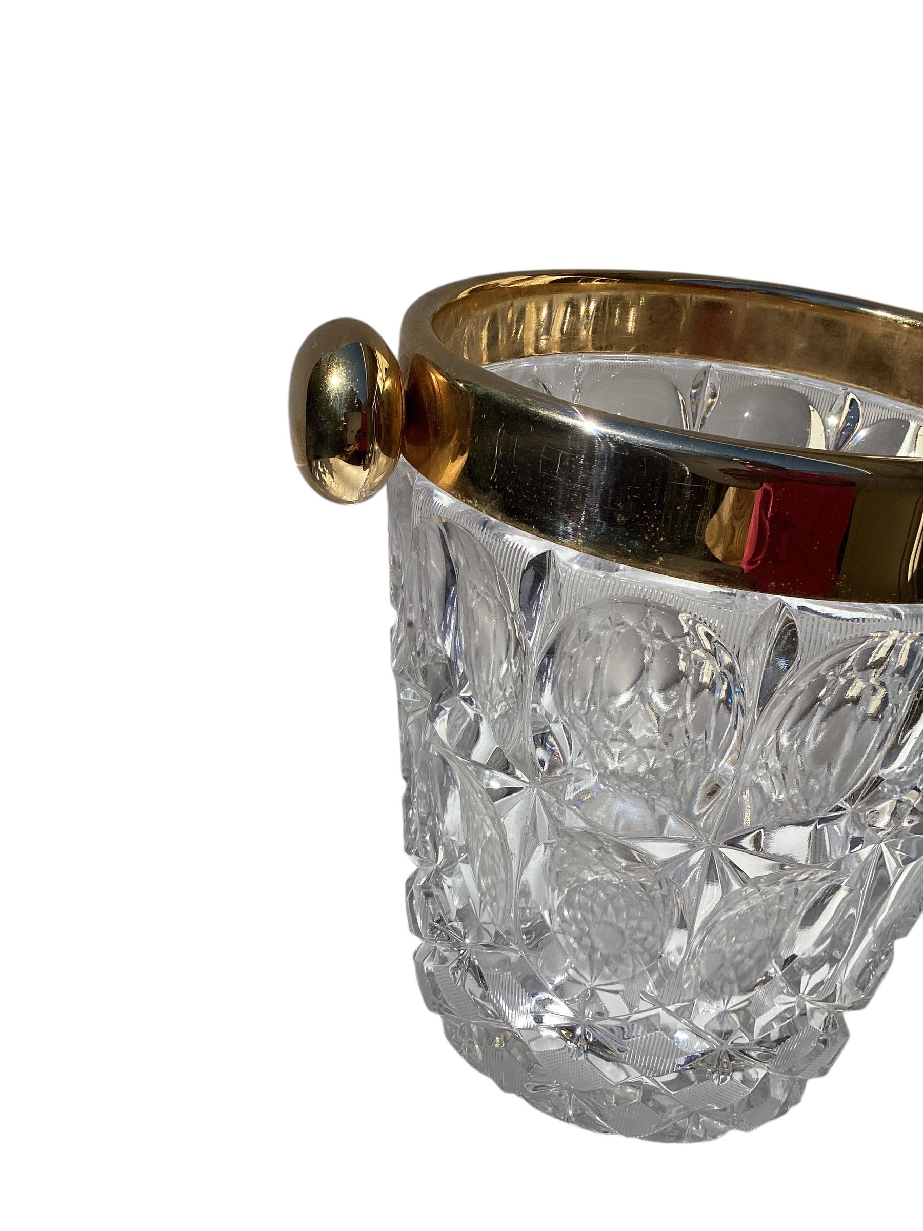 Metal Mid-Century Modern Crystal Champagne Bucket For Sale