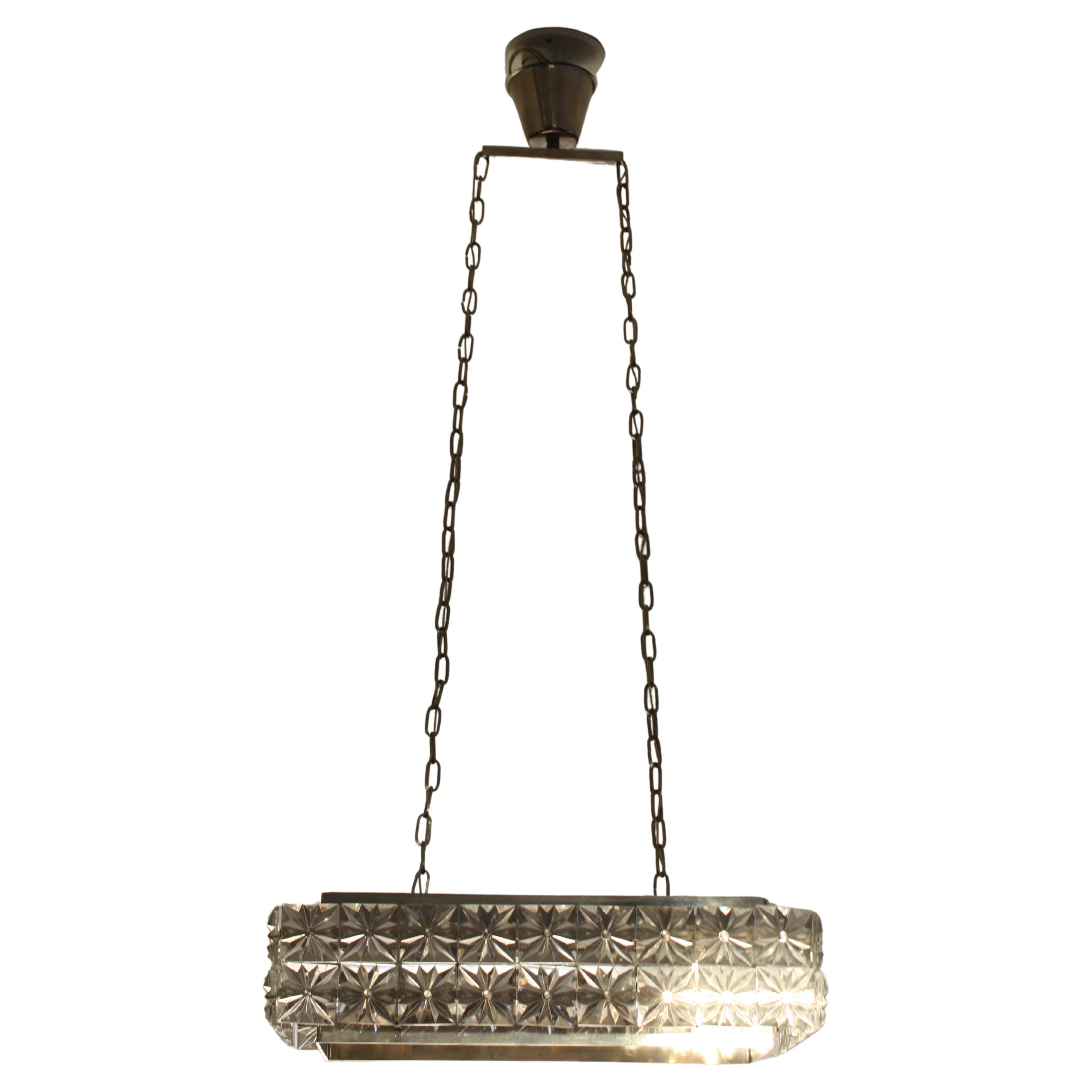 Lampadario di cristallo moderno di metà secolo, Carl Fagerlund, Orrefors, vetro con taglio a stella in vendita