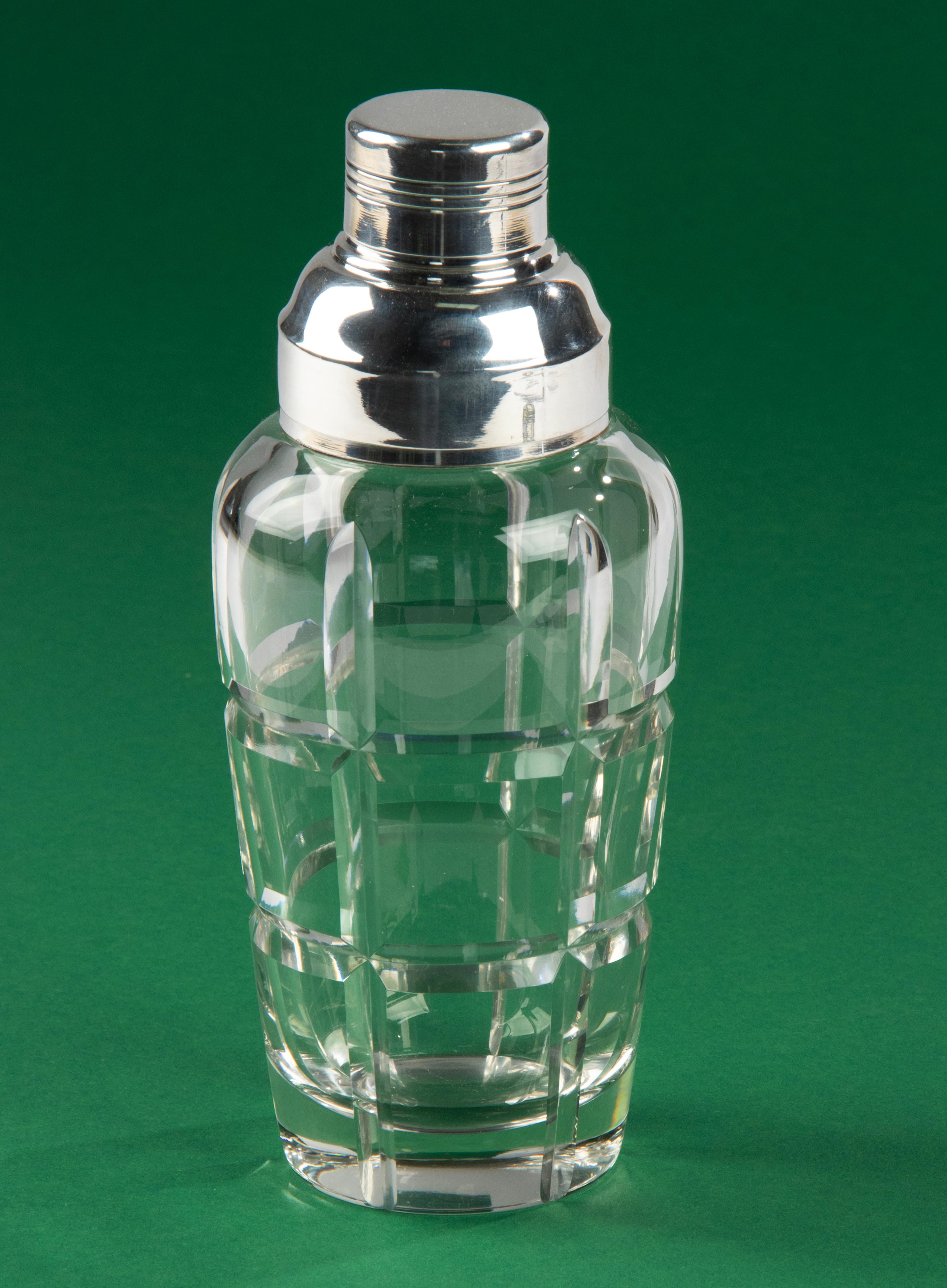 Mid-20th Century Mid-Century Modern Crystal Cocktail Shaker with Silver Plated Top, Carme For Sale