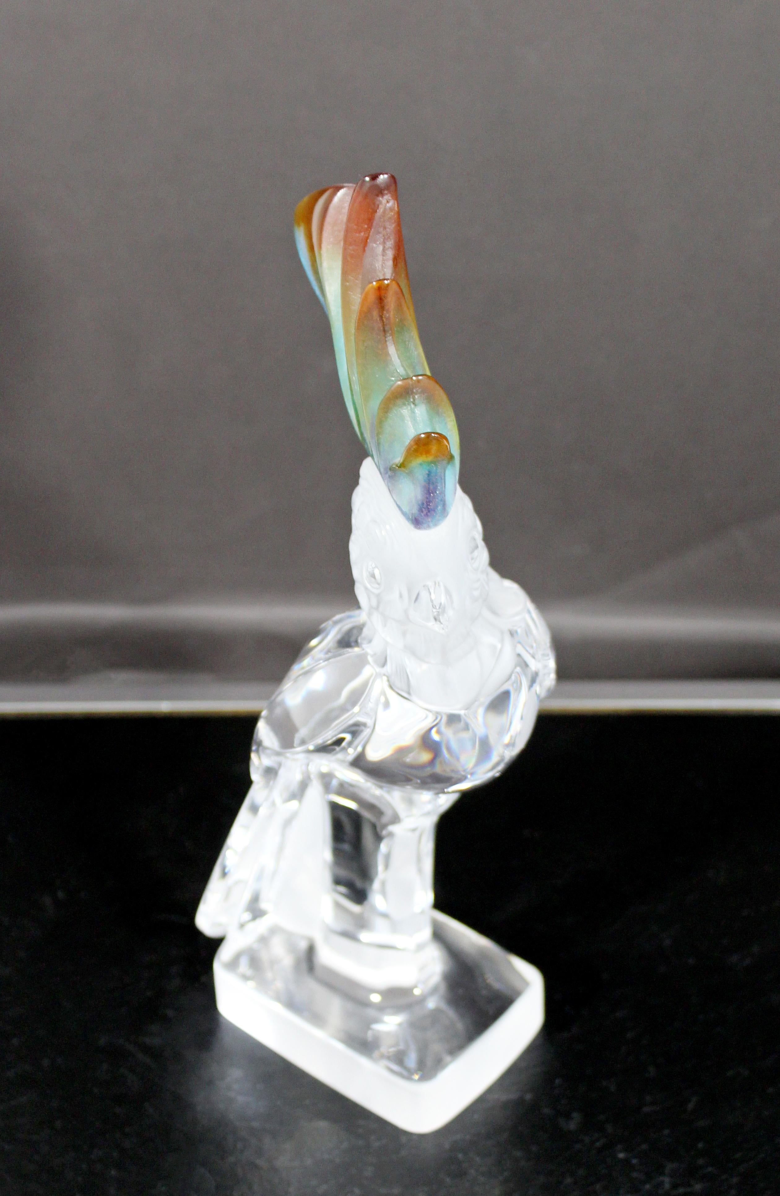 French Mid-Century Modern Crystal Daum France Signed Cockatoo Table Sculpture, 1970s