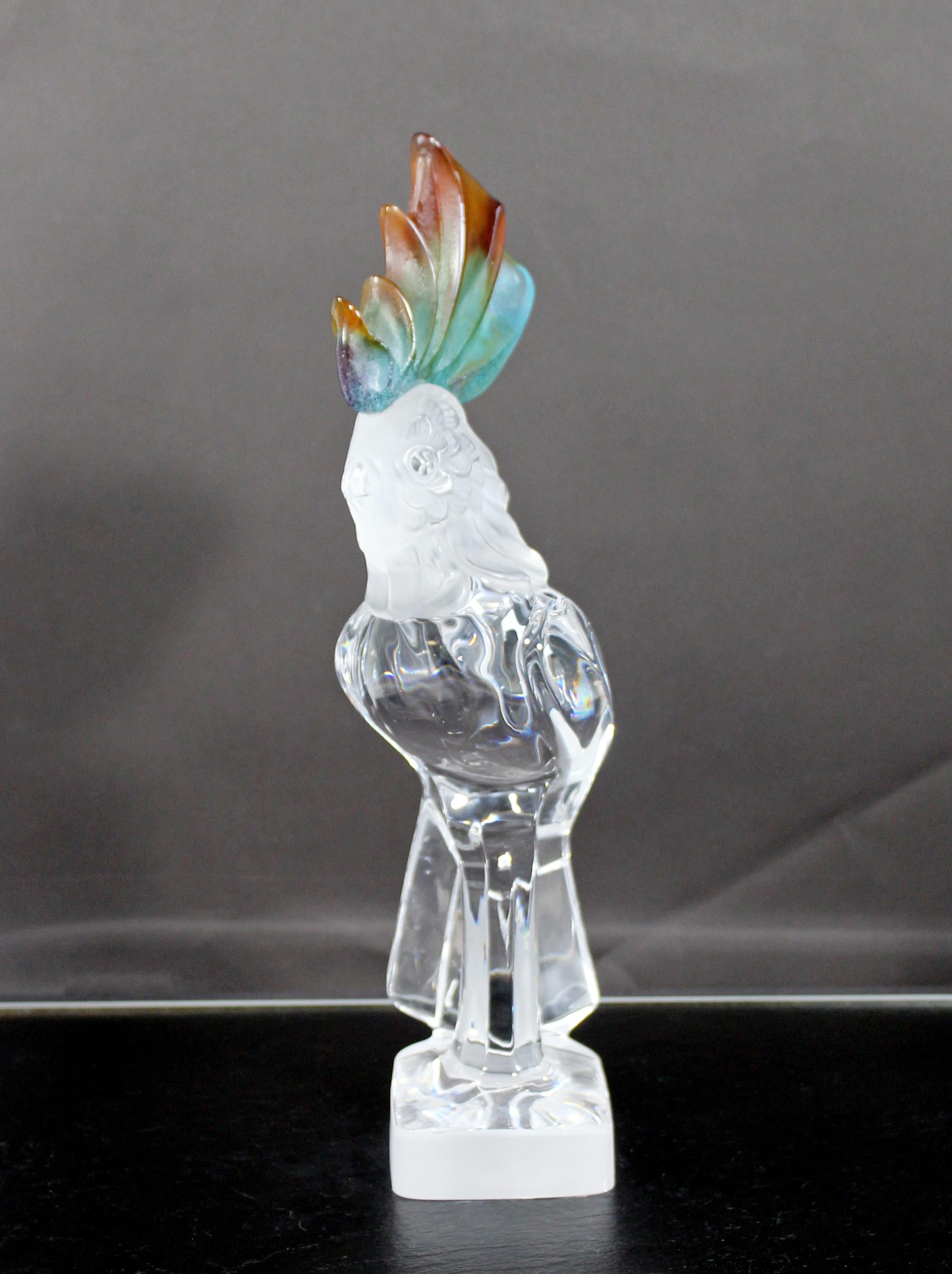 Mid-Century Modern Crystal Daum France Signed Cockatoo Table Sculpture, 1970s In Good Condition In Keego Harbor, MI