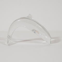 Mid-Century Modern Crystal Dolphin Paperweight by Baccarat of France