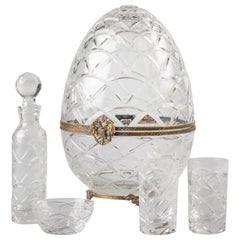 Modernes Kristall-Ei für Kaviar und Wodka aus der Jahrhundertmitte von Fabergé