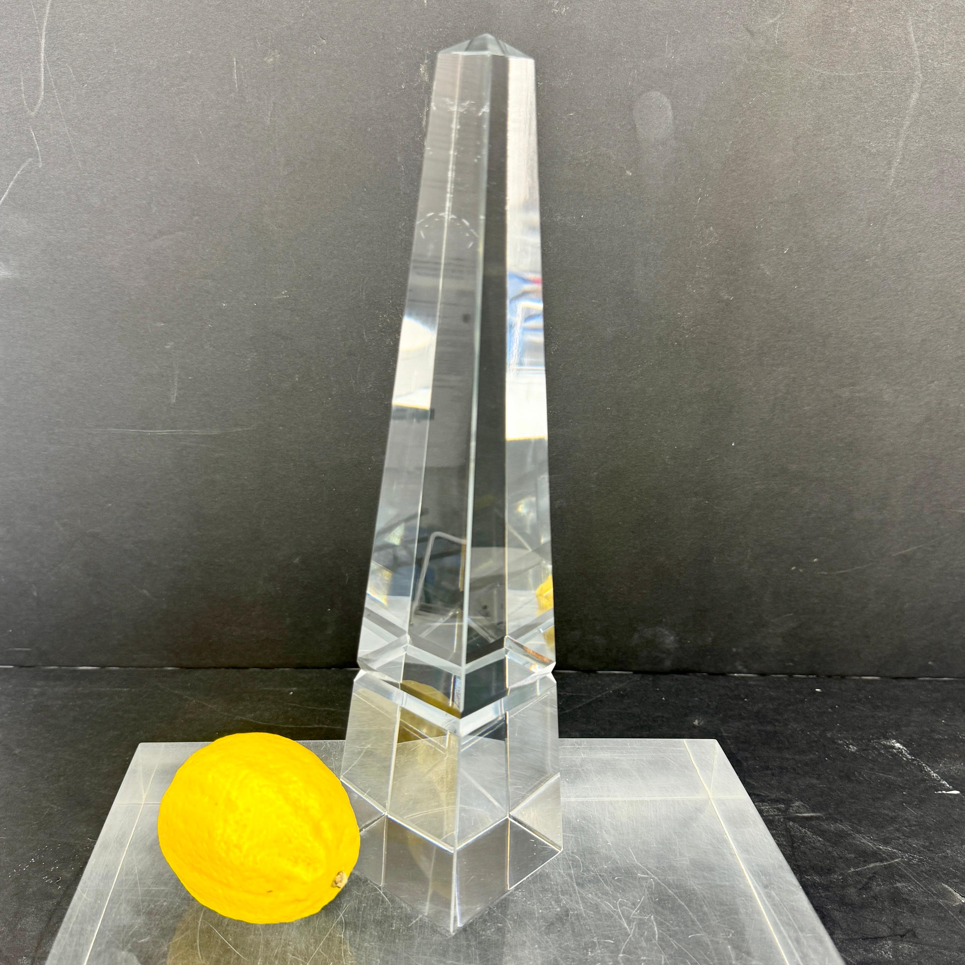 Japanese Mid-Century Modern Crystal Faceted Obelisk Sculpture For Sale