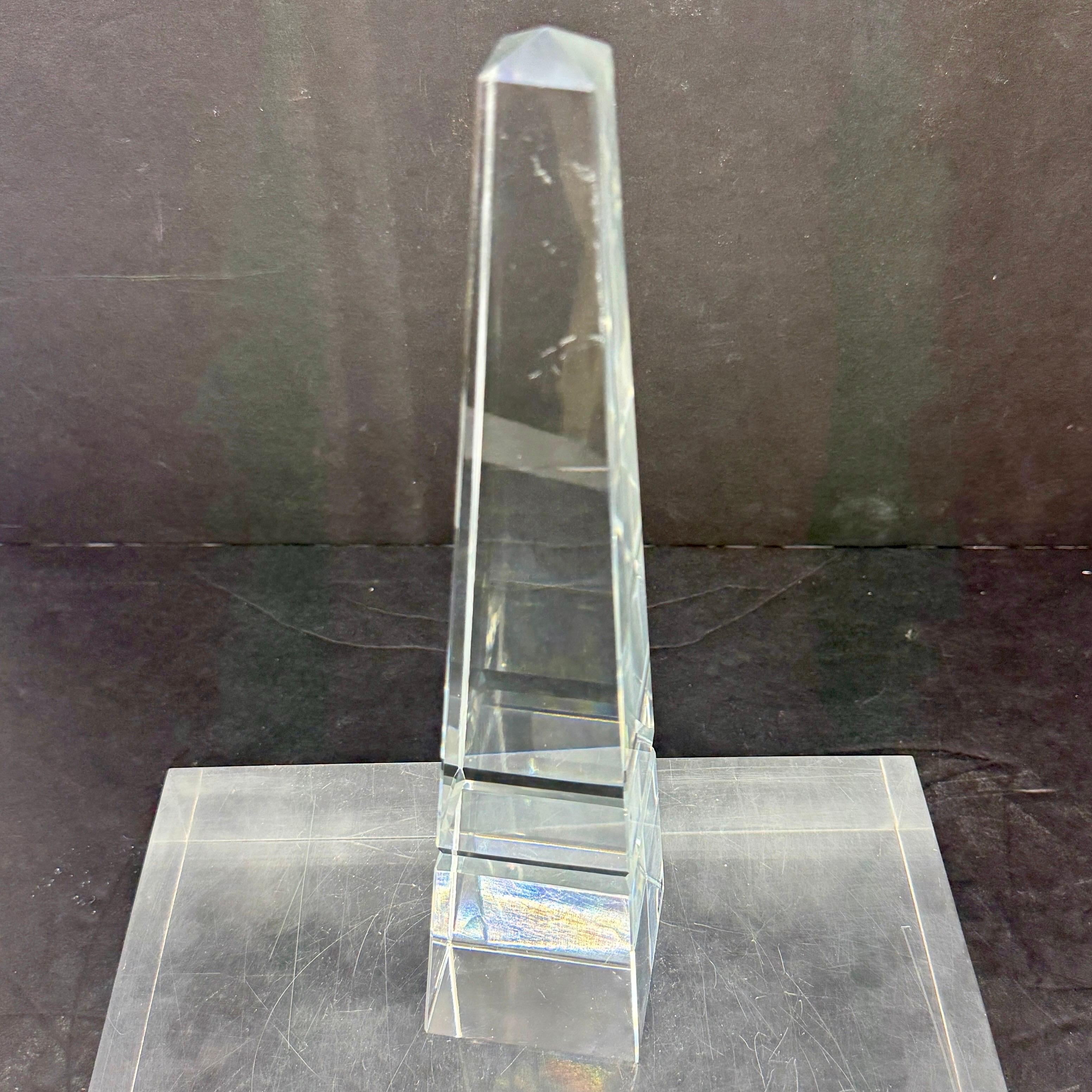 Mid-Century Modern Crystal Faceted Obelisk Sculpture For Sale 1