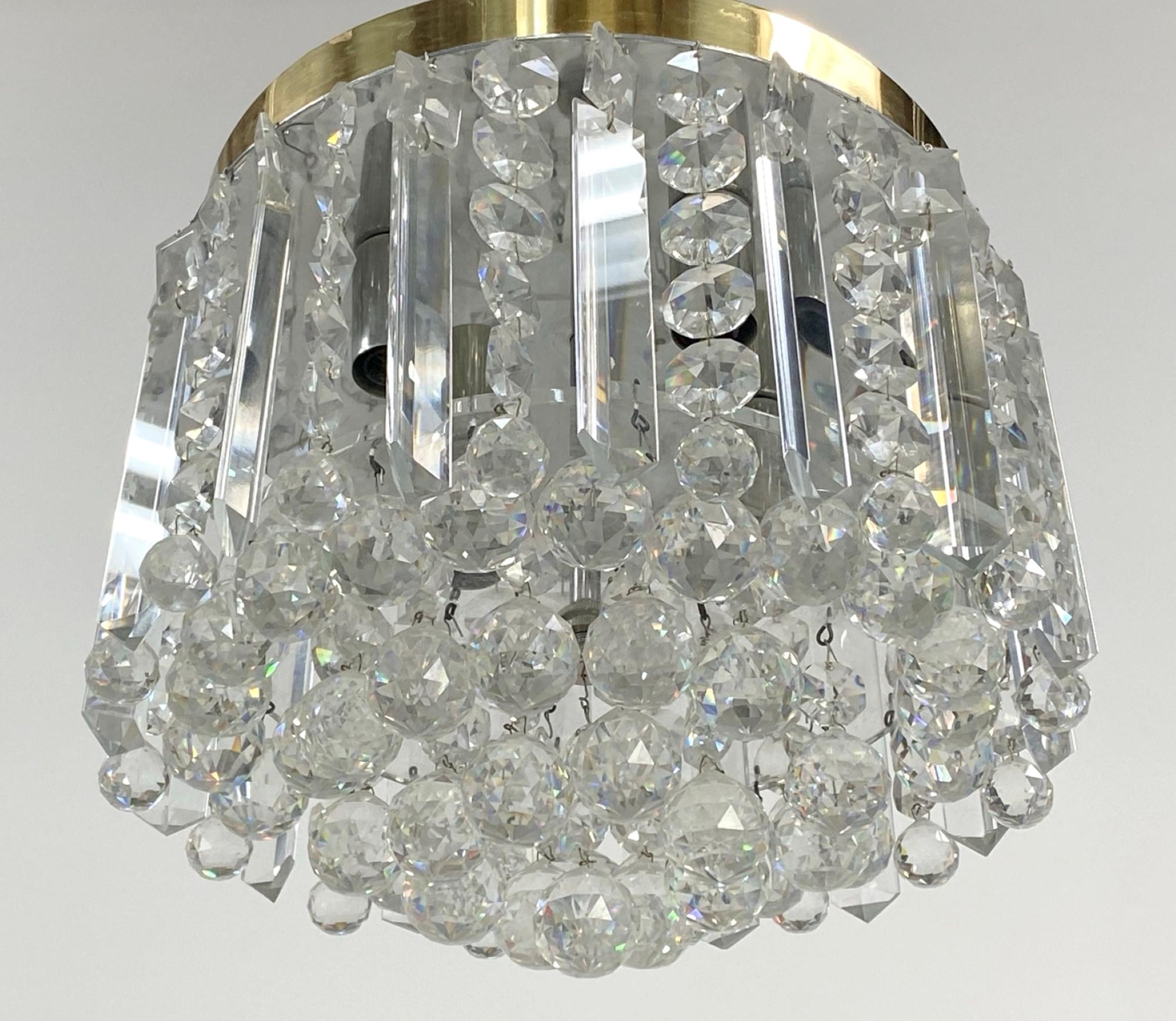 American Mid-Century Modern Crystal Flush Mount Chandelier from Beverly Hills